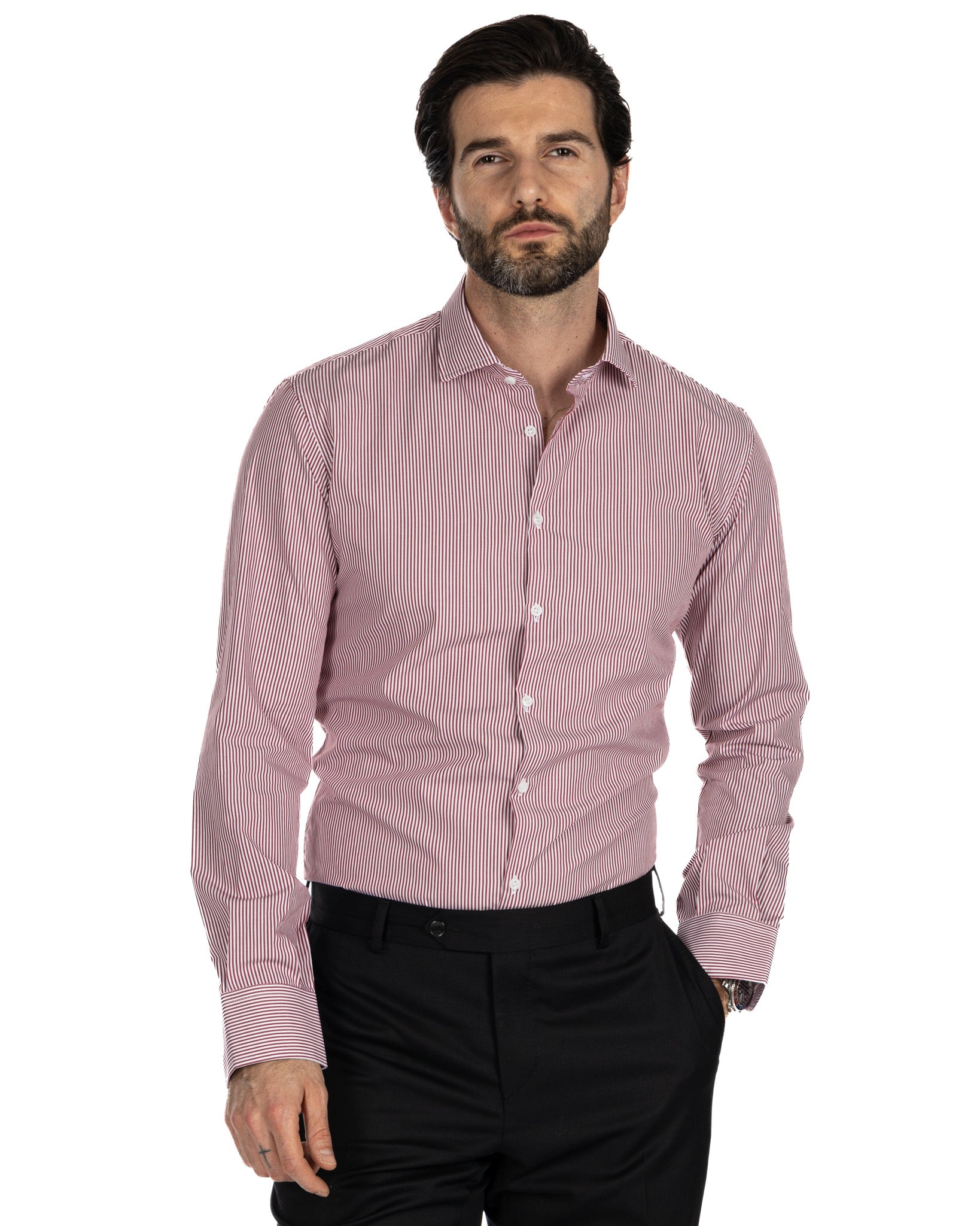 Shirt - slim fit narrow stripe burgundy