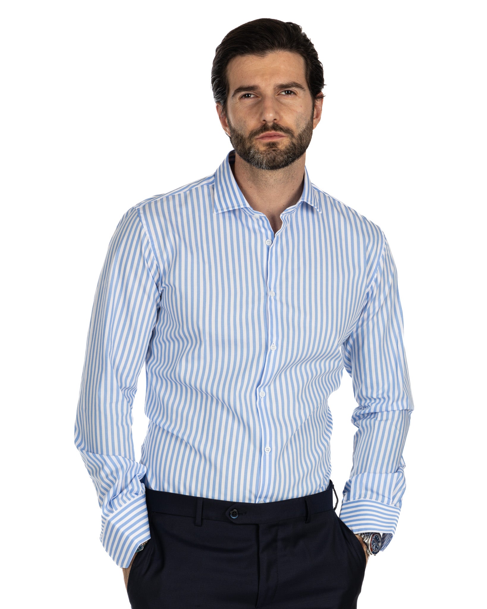 Shirt - slim fit medium blue stripes