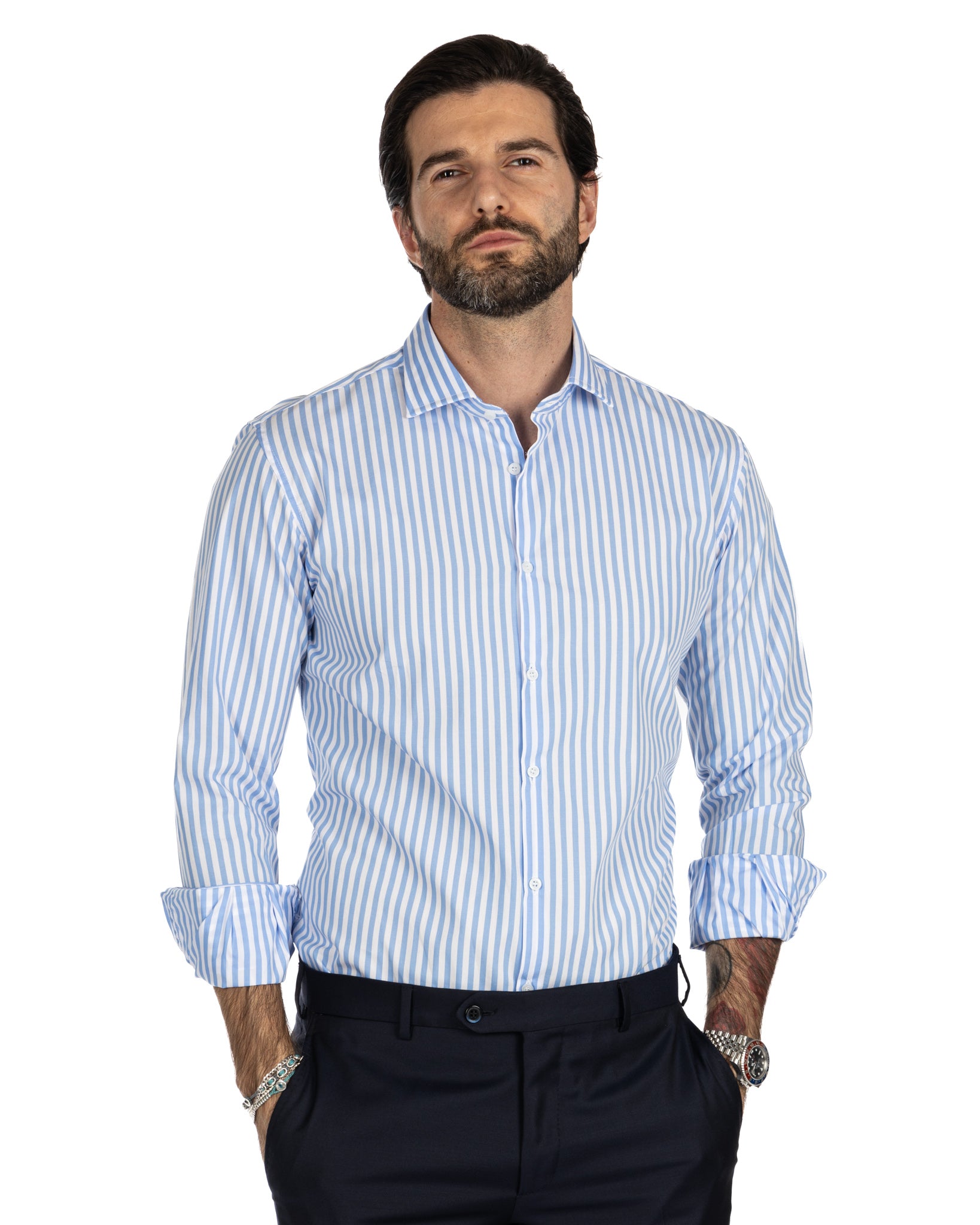 Shirt - slim fit medium blue stripes