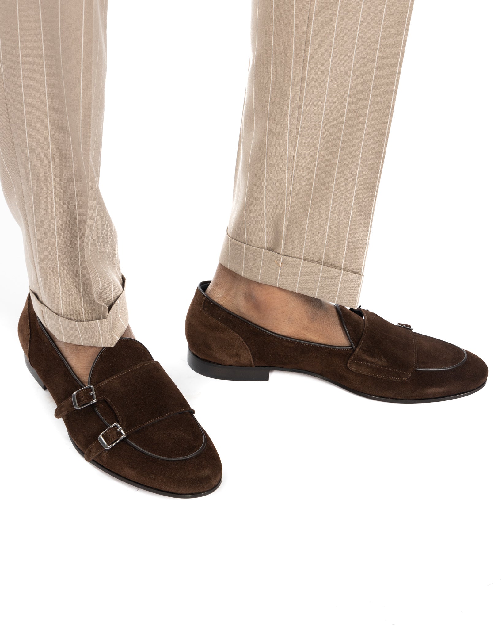 Gianni - dark brown suede moccasin with double buckle