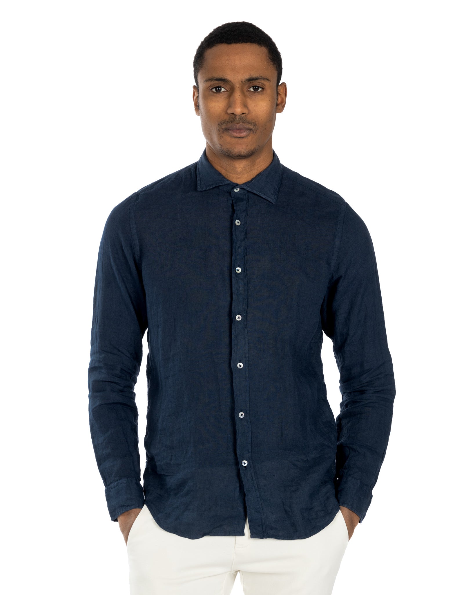 Montecarlo - camicia in puro lino blu