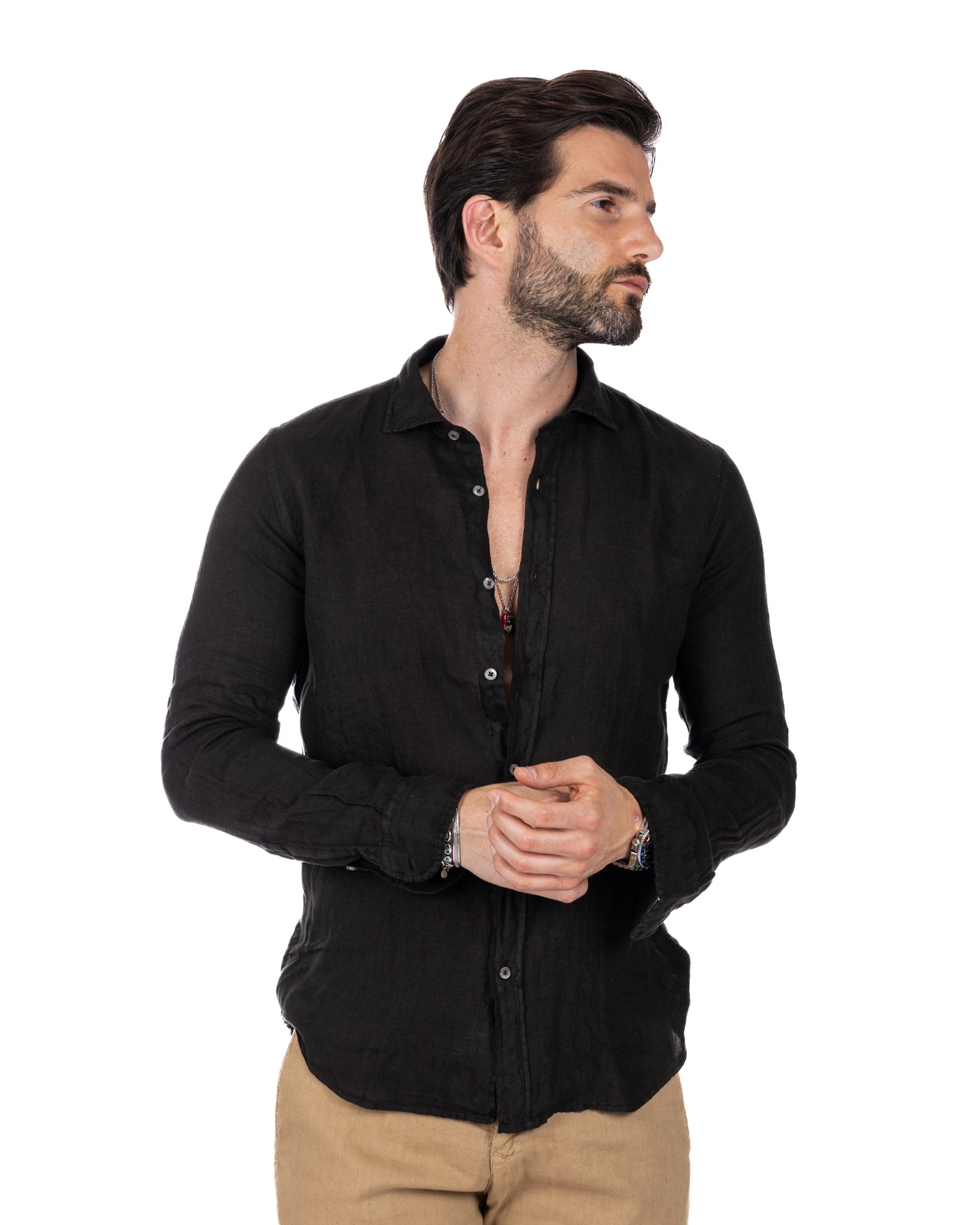 Montecarlo - shirt in pure black linen