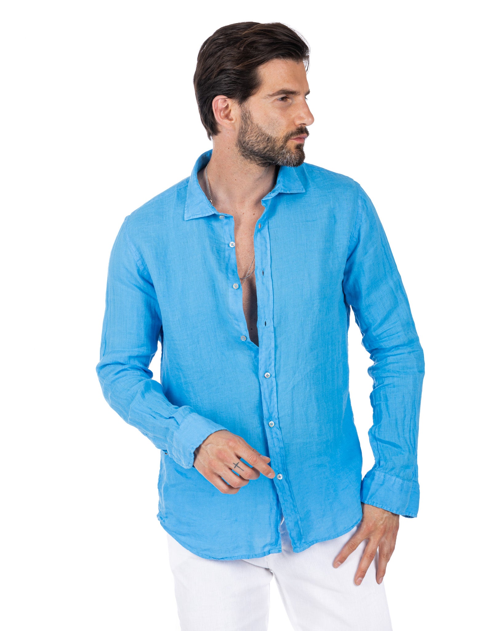 Montecarlo - camicia in puro lino turchese