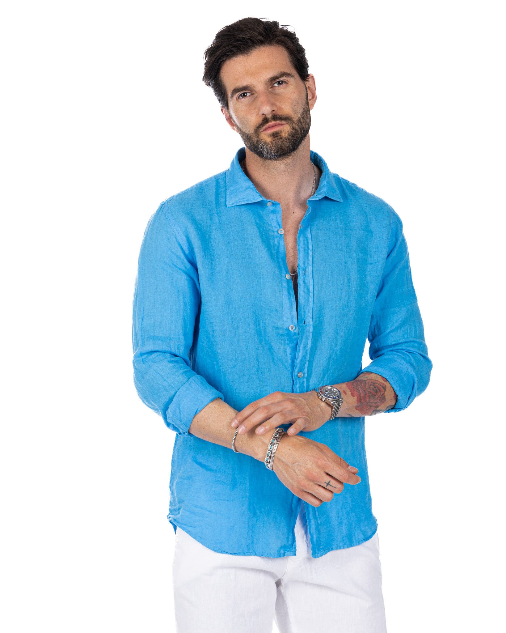 Montecarlo - chemise pur lin turquoise