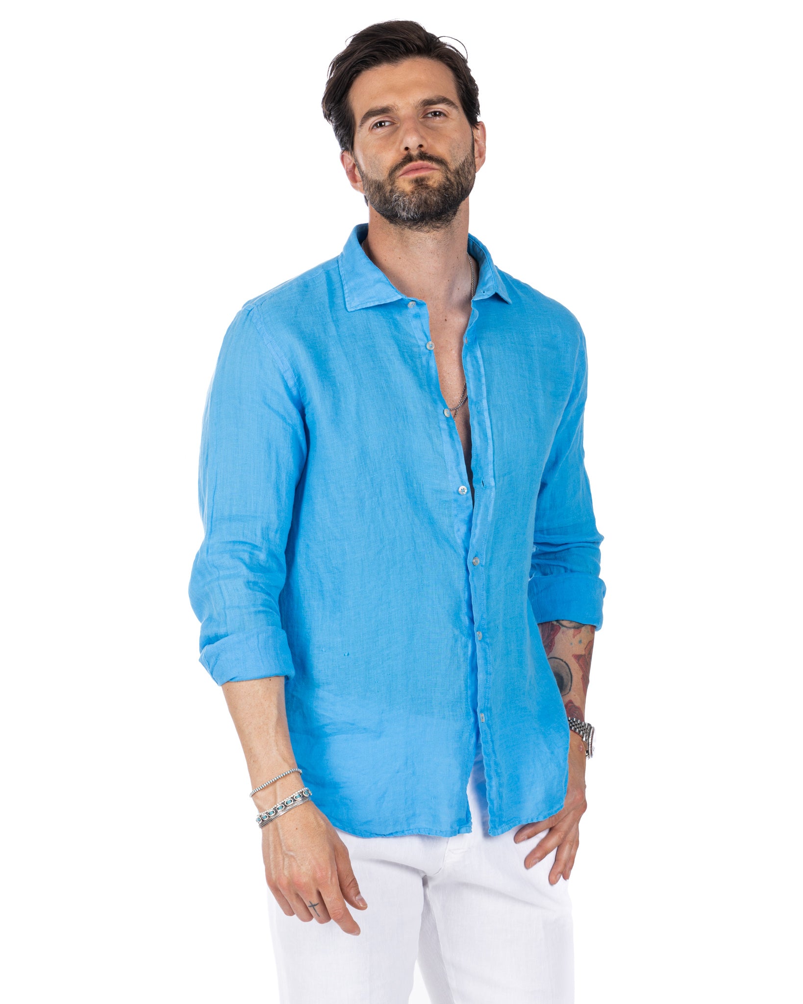 Montecarlo - chemise pur lin turquoise
