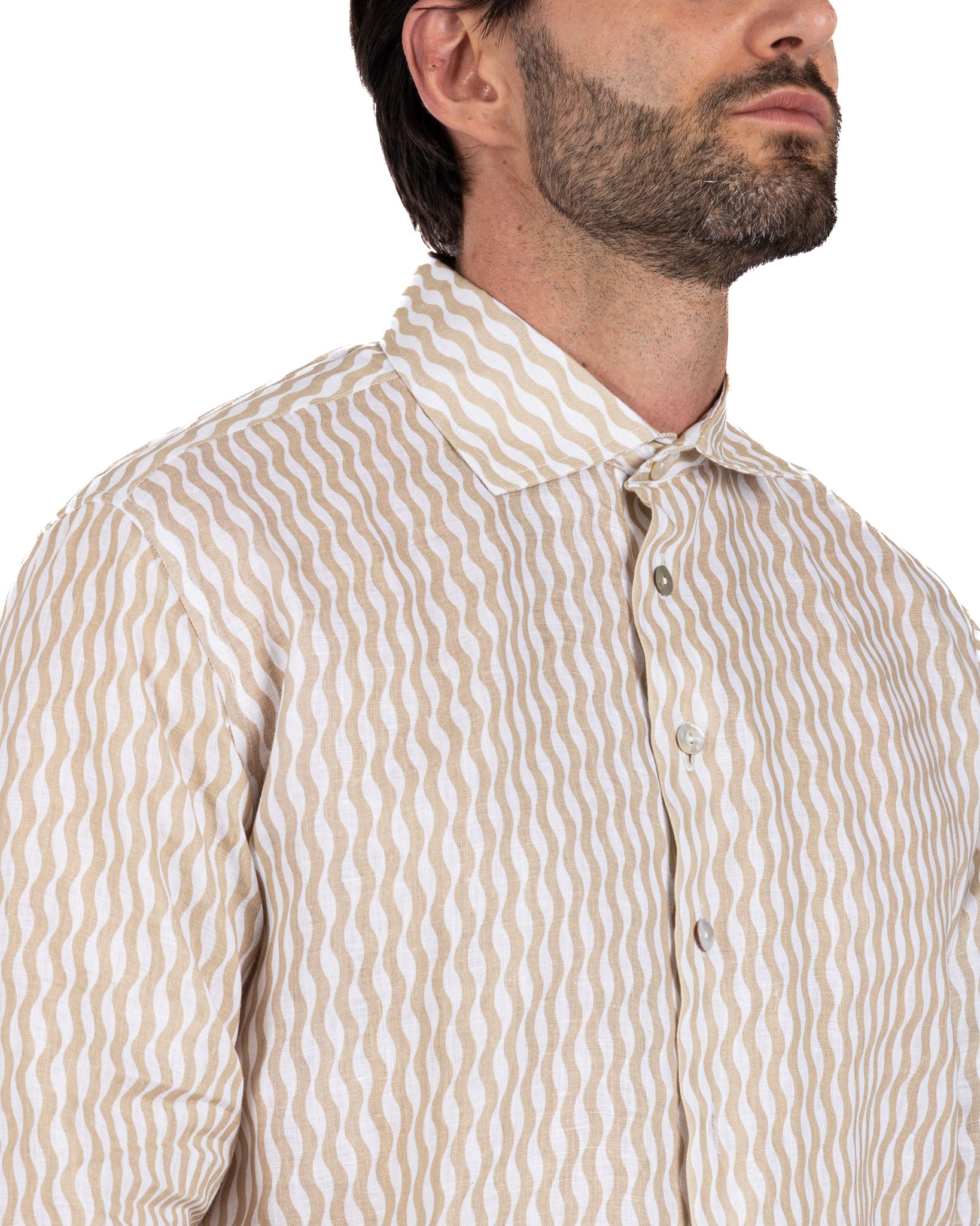 Onda - camicia stampata beige in lino
