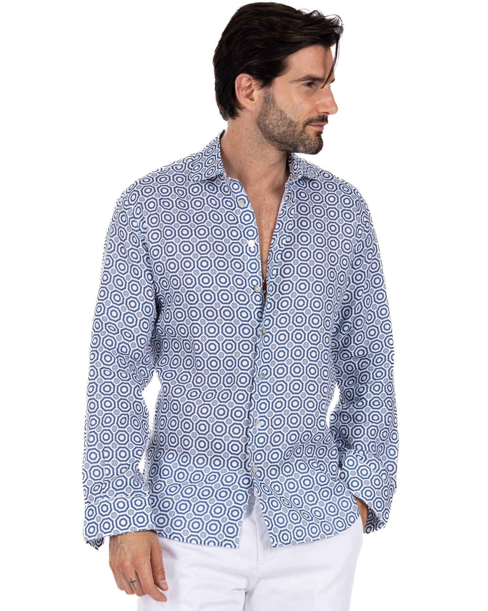 Maiolica - blue printed linen shirt