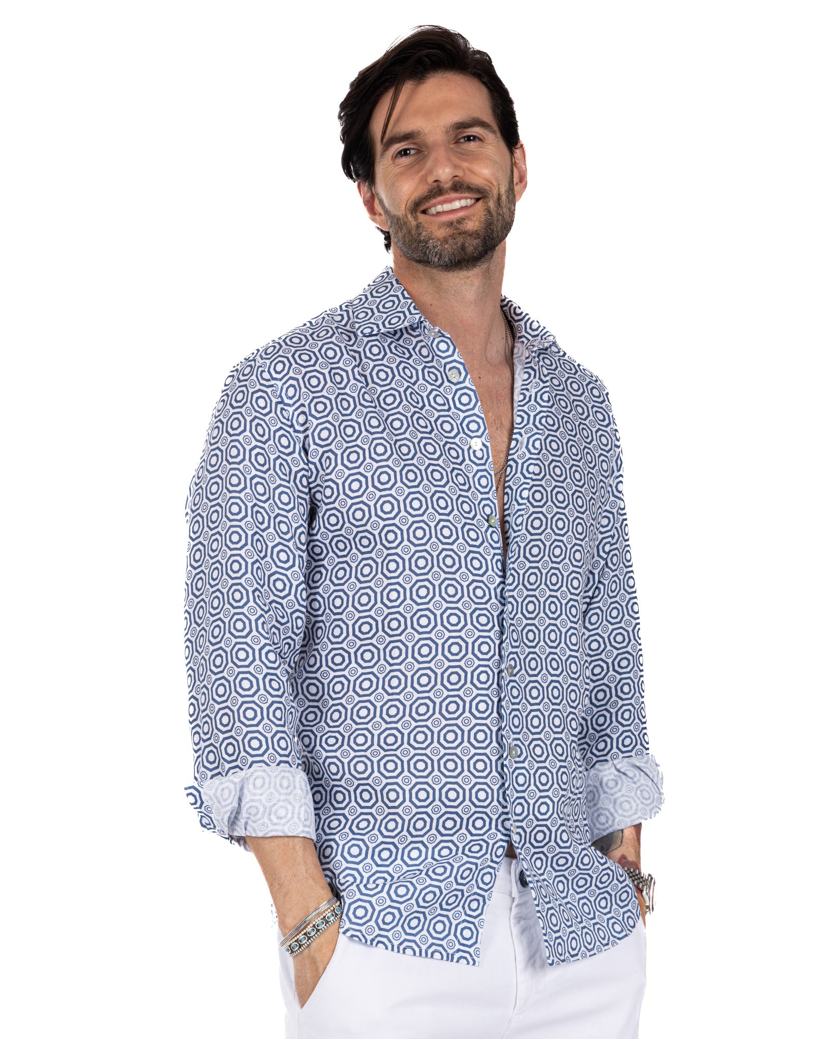 Maiolica - blue printed linen shirt