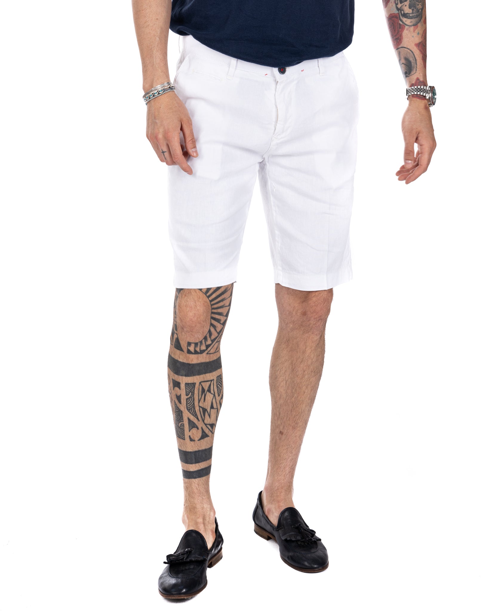 Mustique - white stretch linen Bermuda shorts