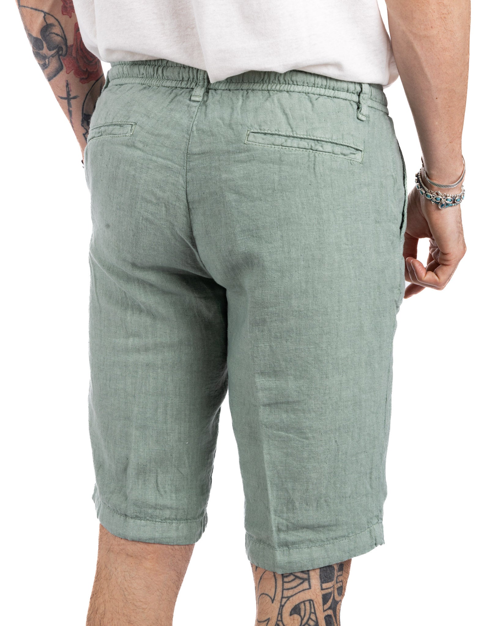 Saint Martin - green pure linen Bermuda shorts