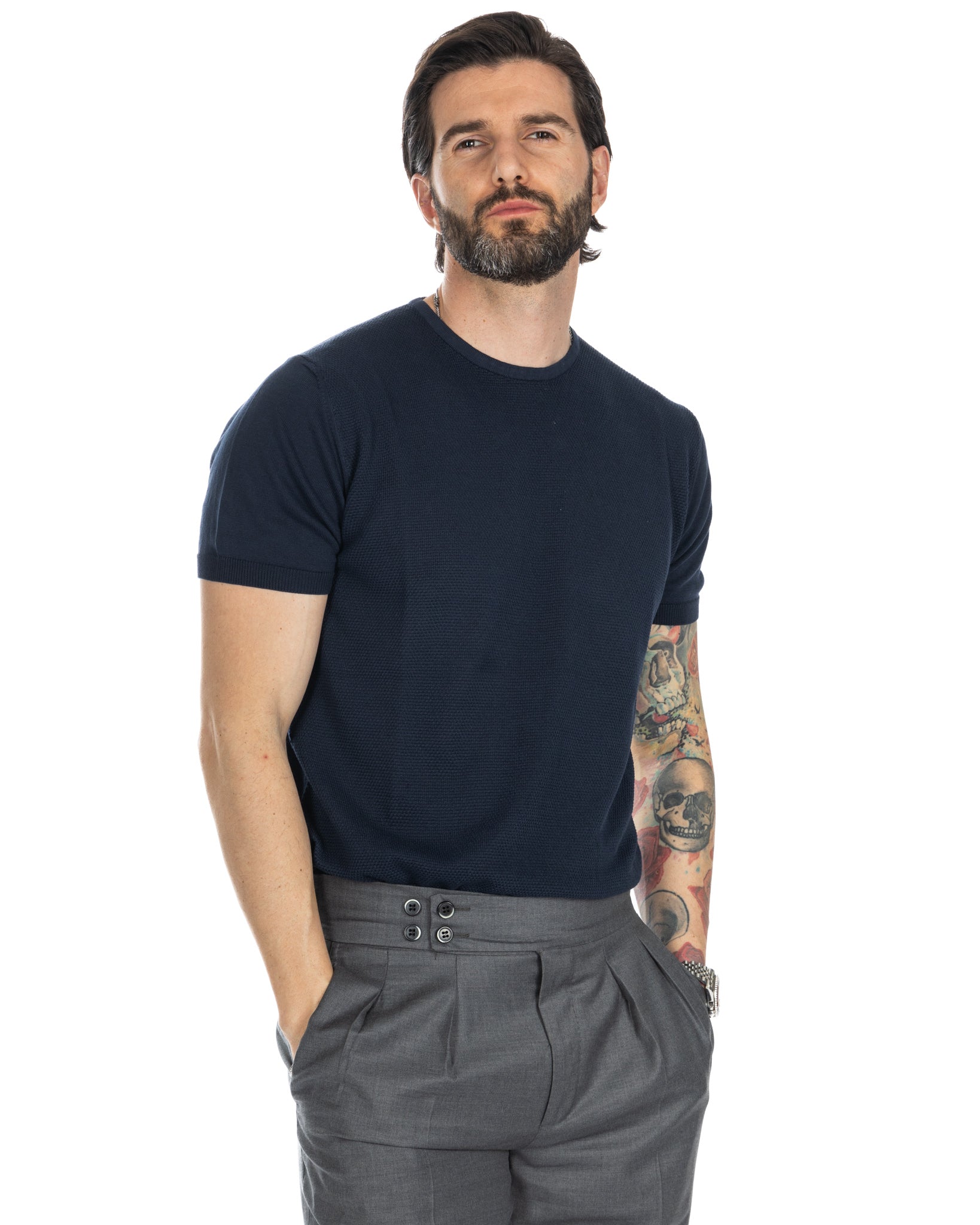 Lorenzo - t-shirt en maille jacquard bleu