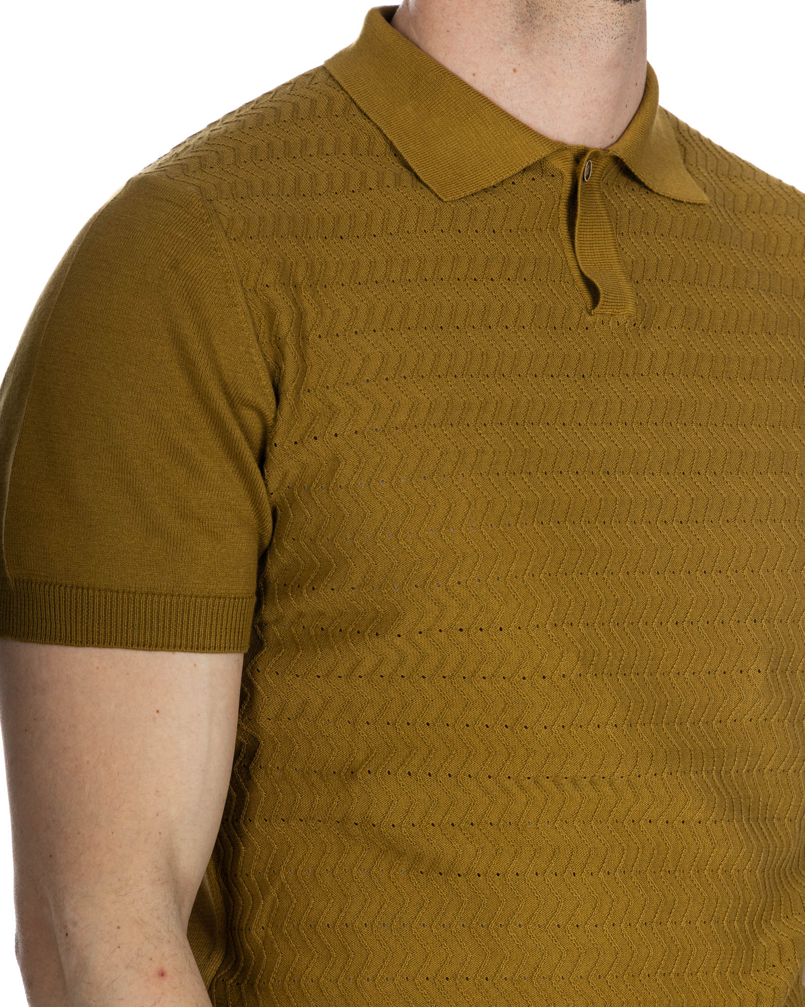 Stefanos - camel jacquard knitted polo shirt
