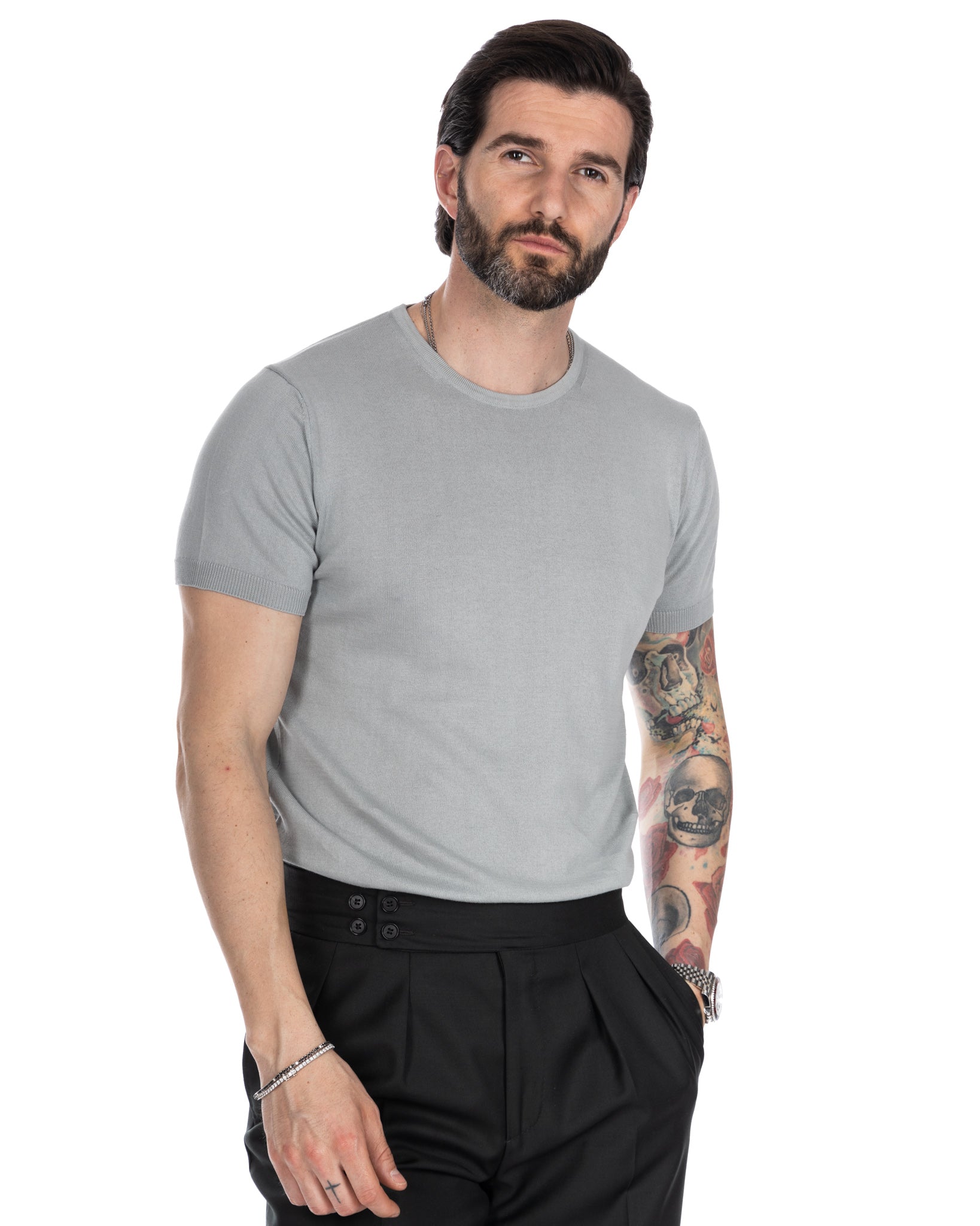 Jannik - t-shirt in maglia grigio chiaro