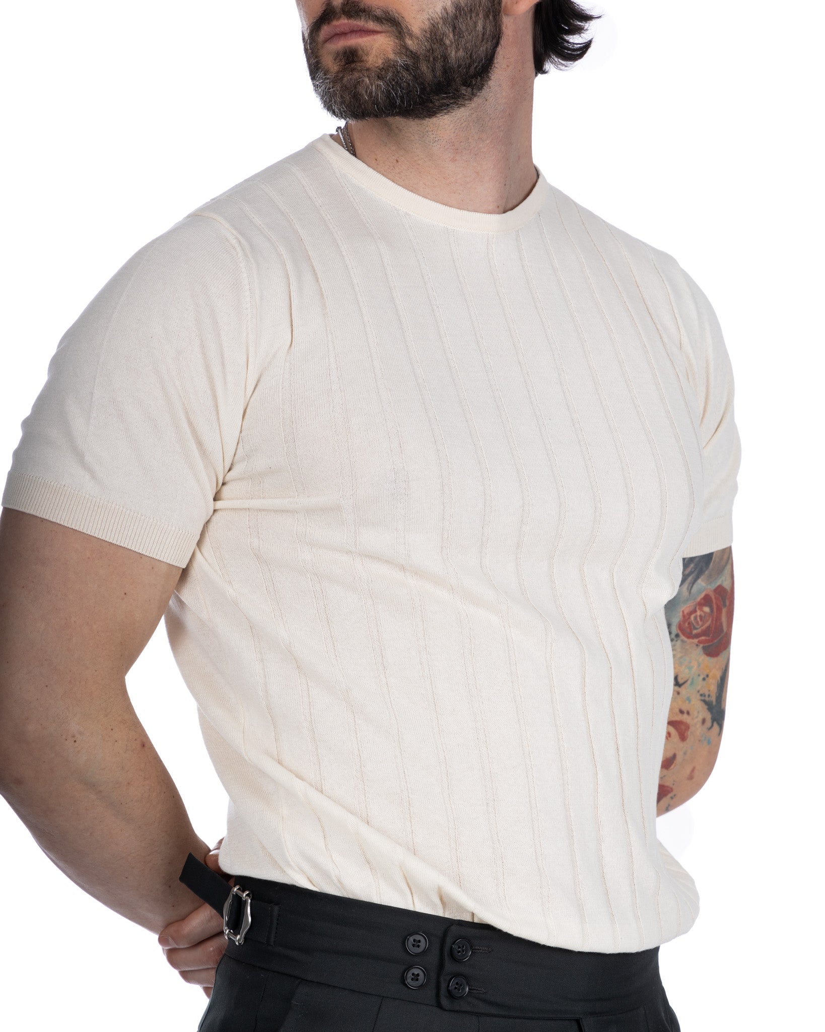 Andreas - t-shirt en maille côtelé crème