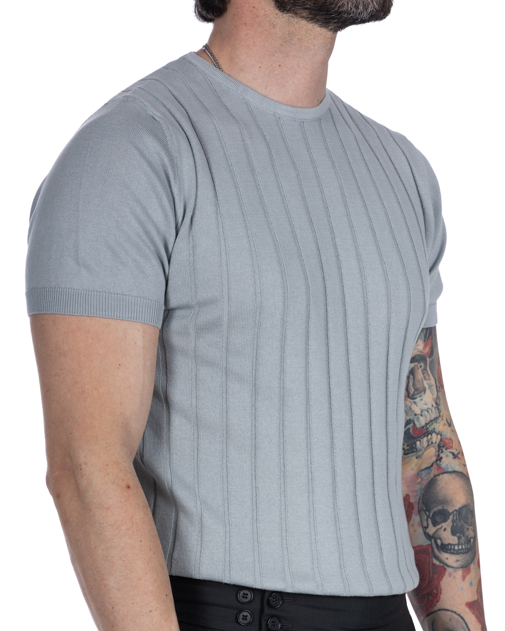 Andreas - t-shirt en maille côtelée gris clair