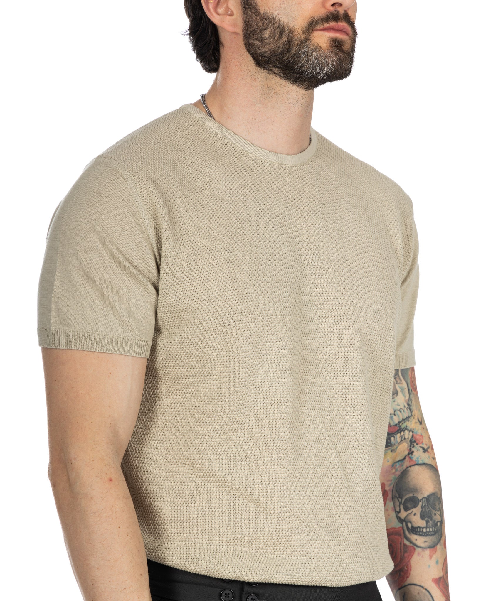 Lorenzo - beige jacquard knit t-shirt