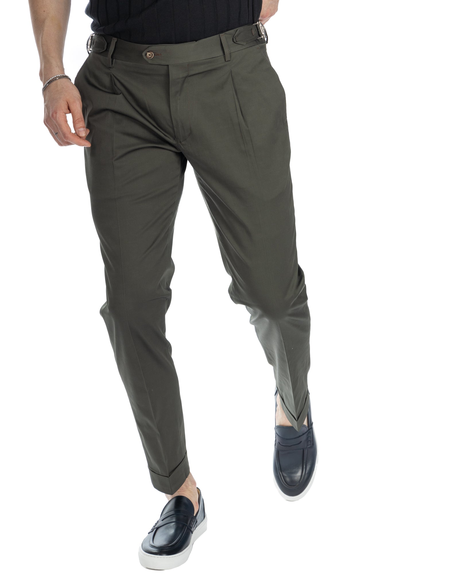 James - pantalon militaire taille haute à boucles