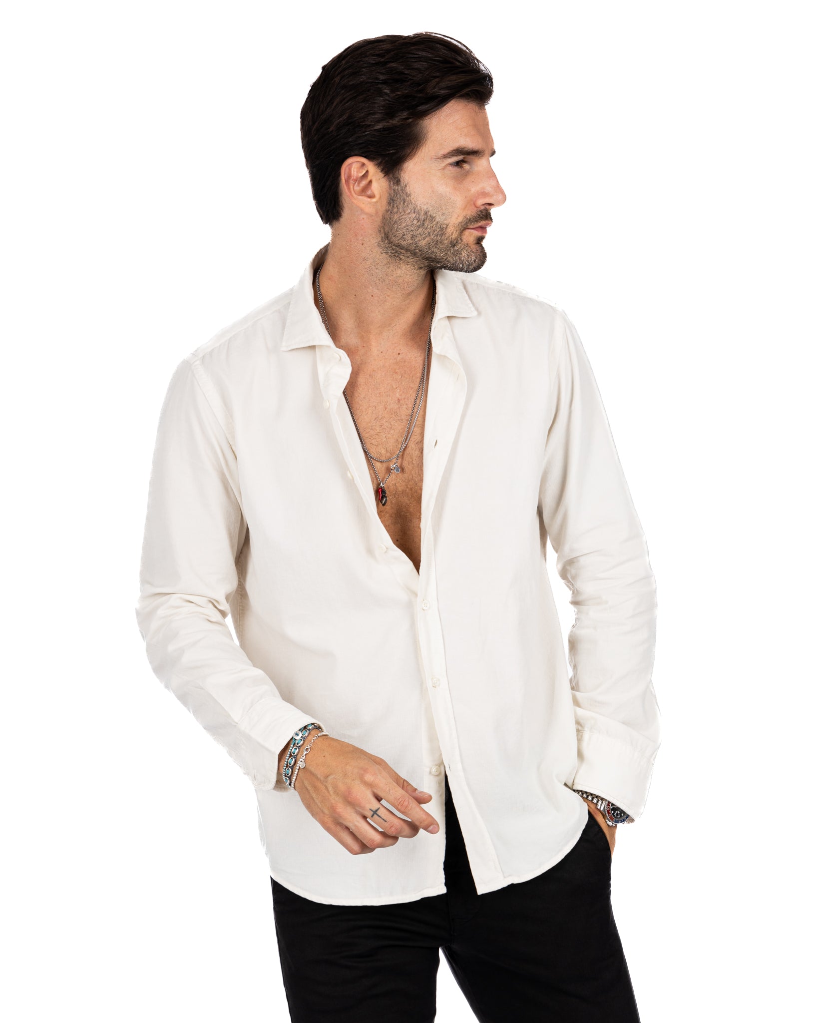 Vega - chemise en velours rayé crème