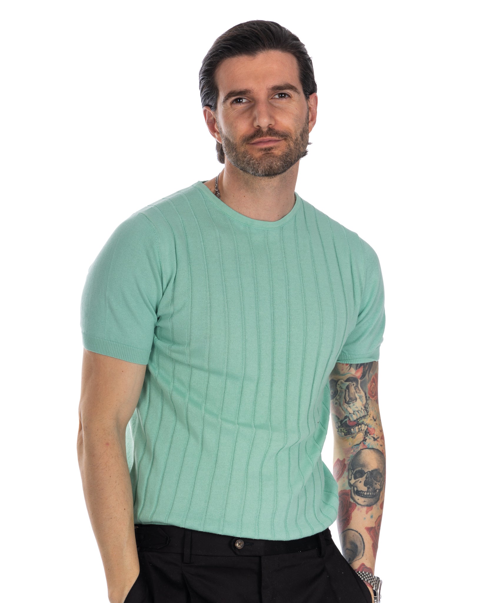 Andreas - t-shirt en tricot côtelé menthe