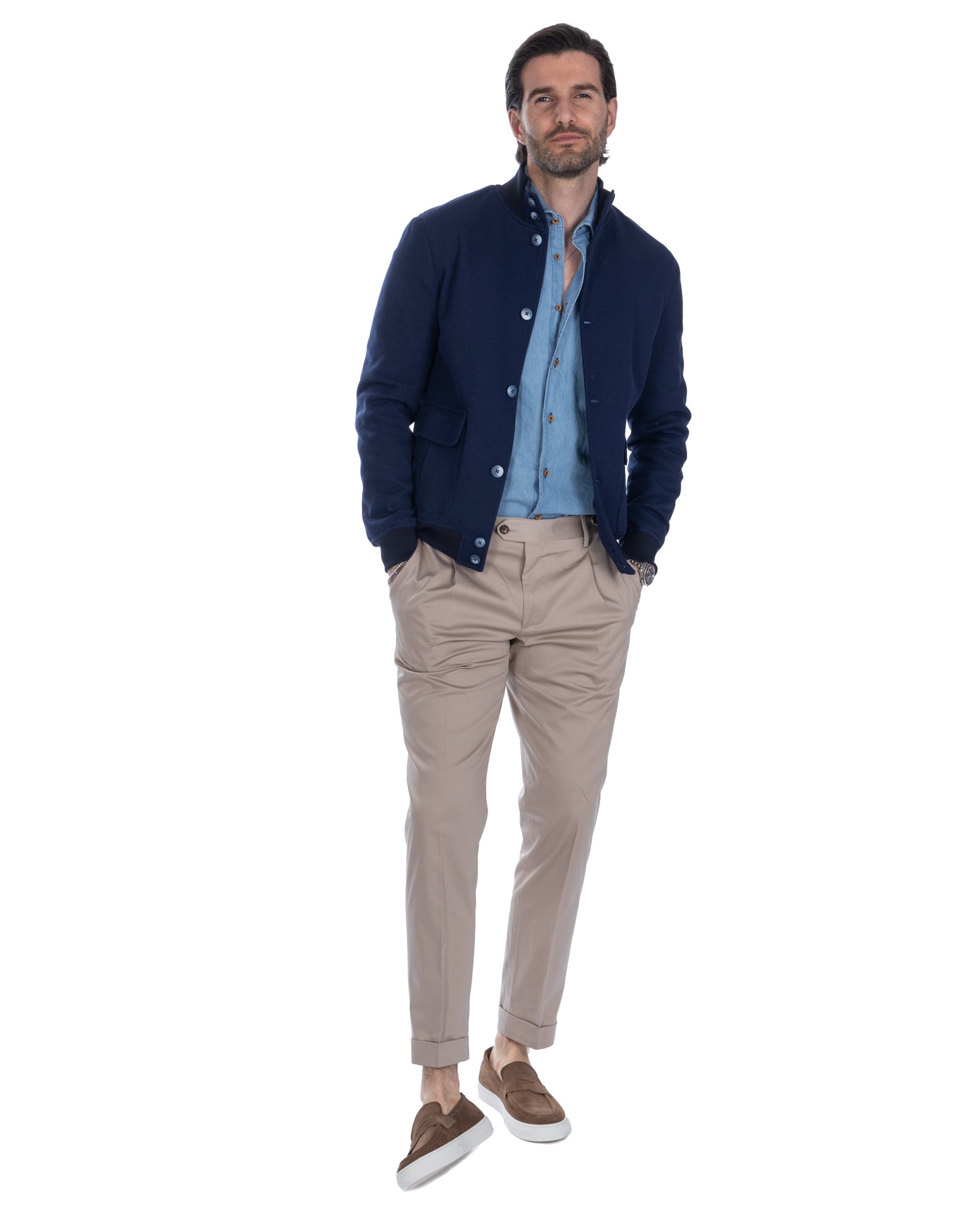 Trieste - blue cotton bomber jacket