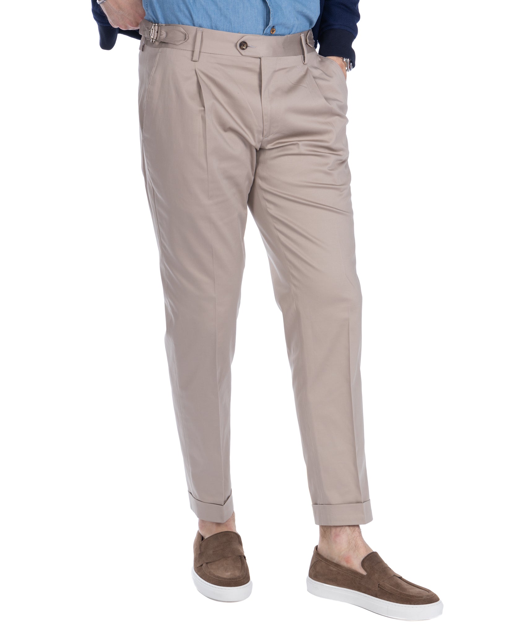 James - beige high-waisted trousers with buckles