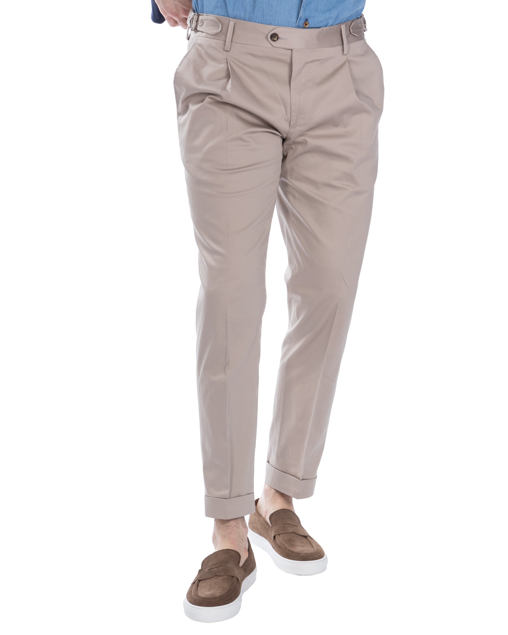 James - beige high-waisted trousers with buckles