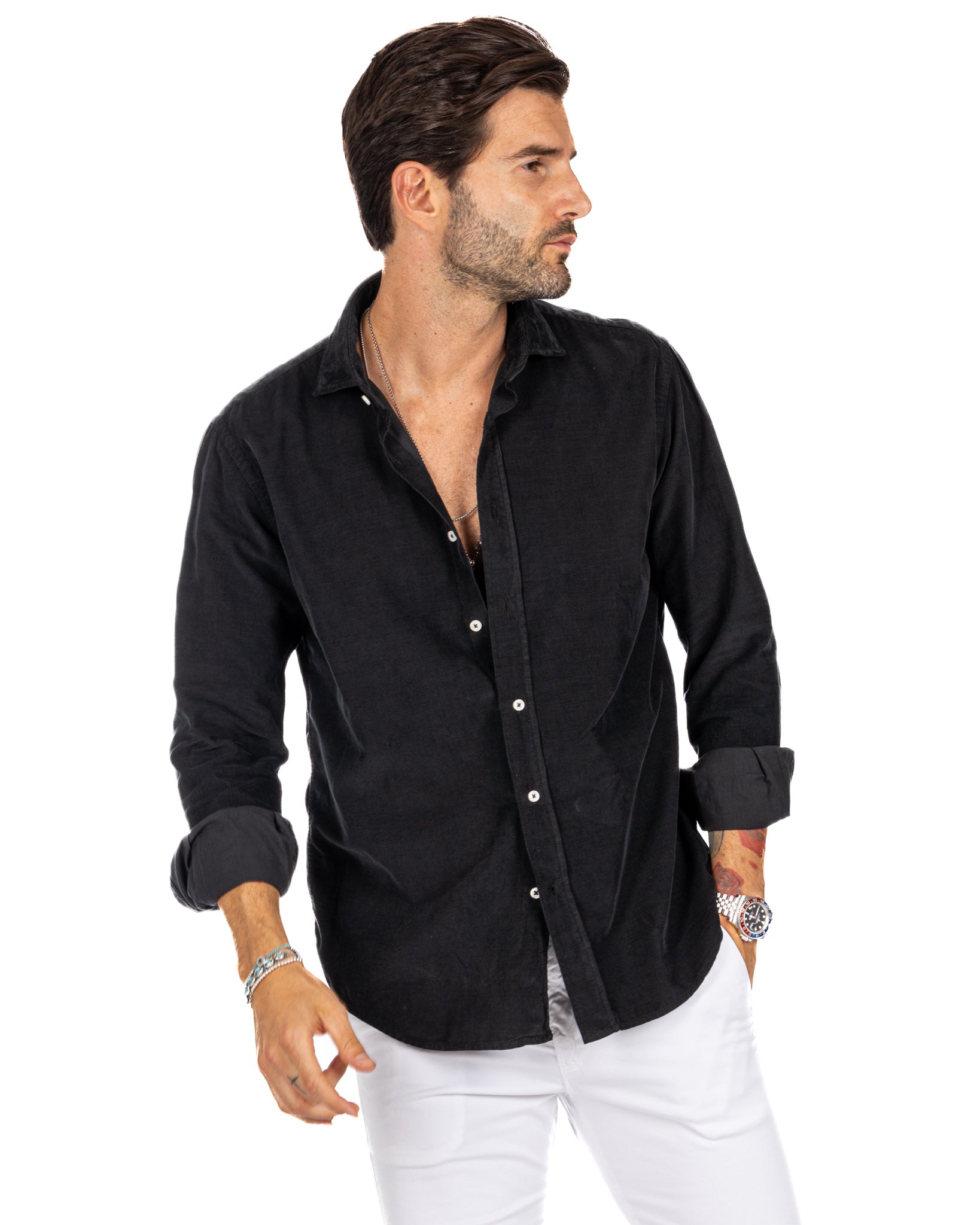 Vega - chemise en velours rayé noir