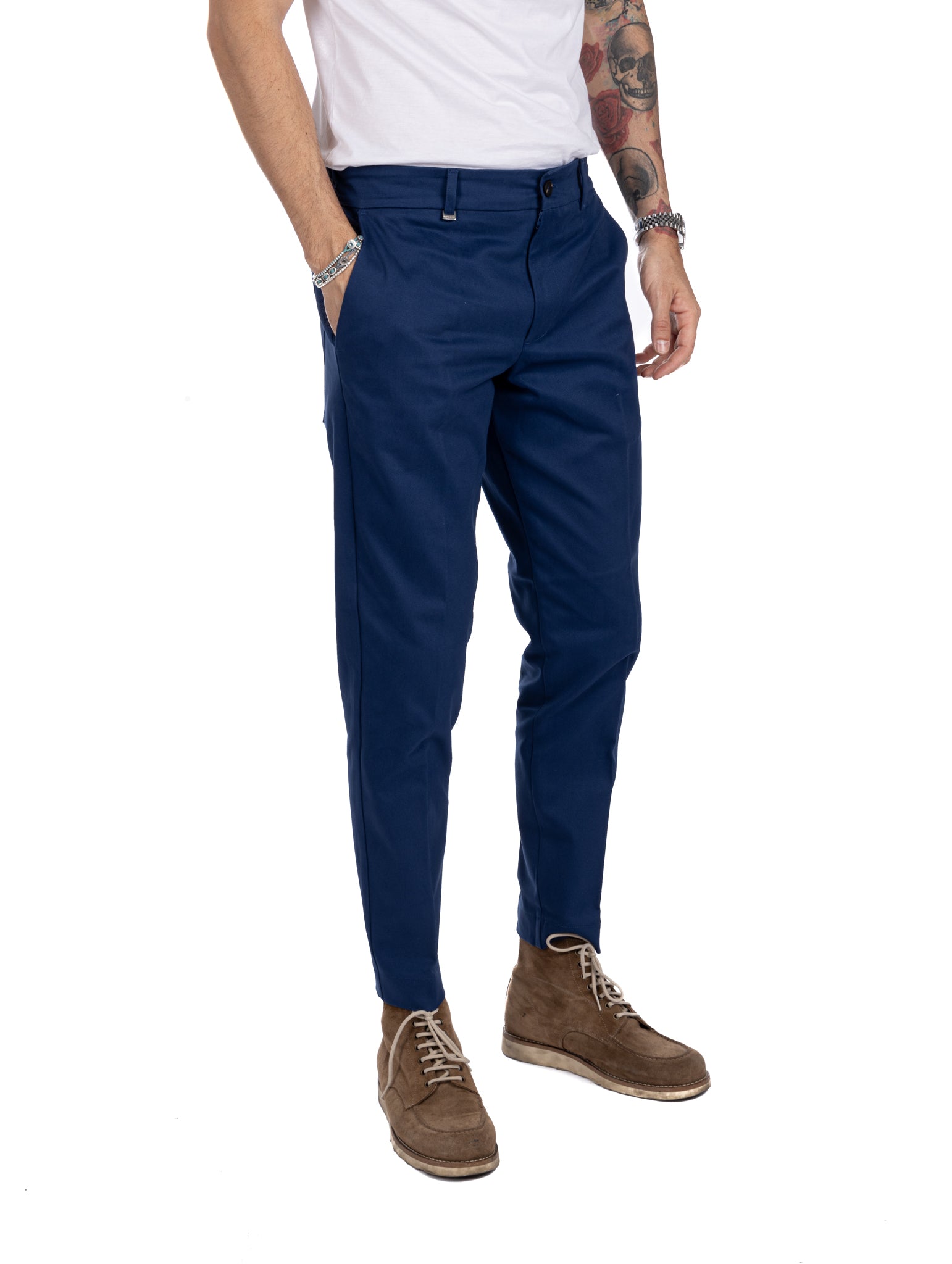 Elder - pantalon capri bleu en coton