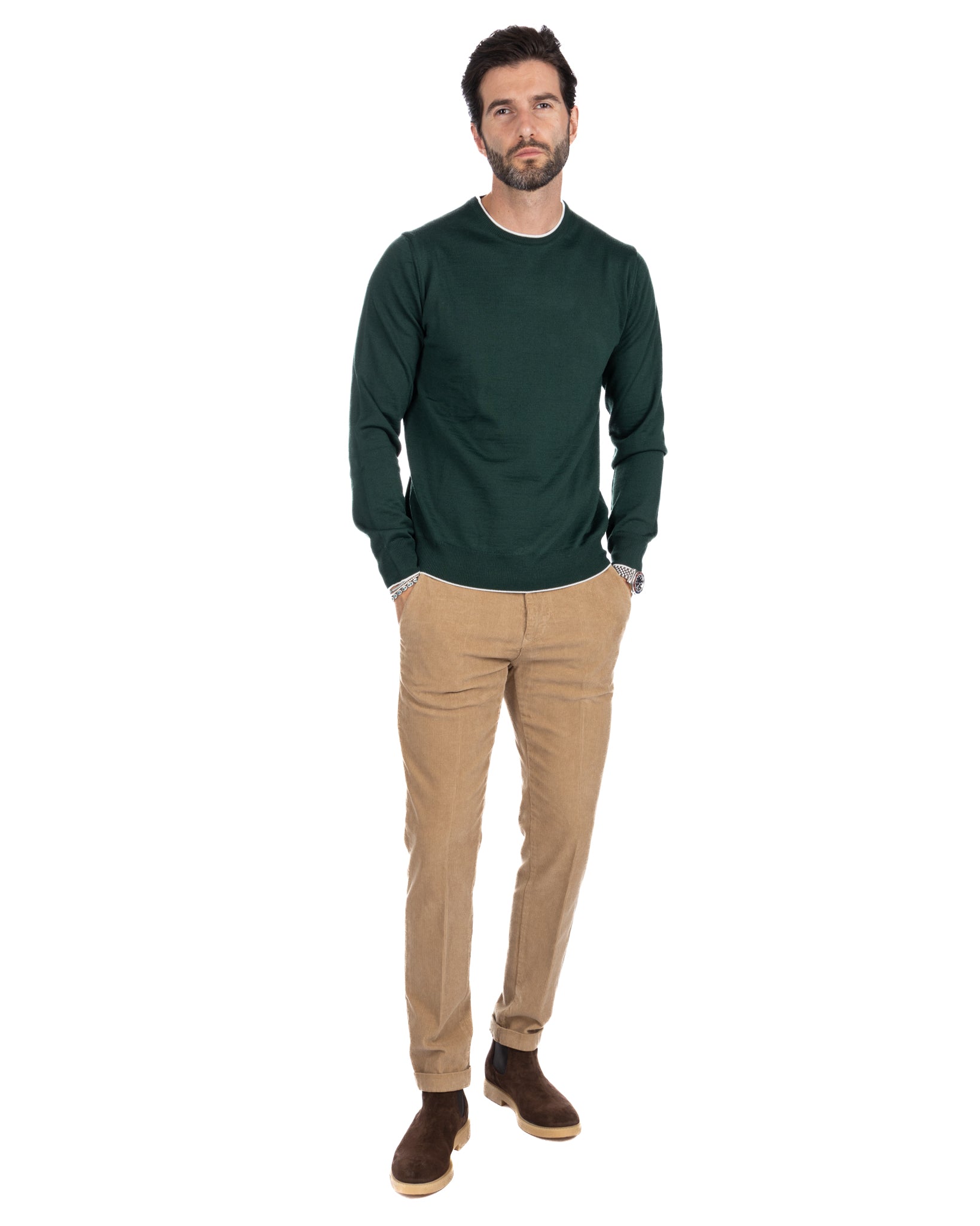 Seve - green sweater with cream edge