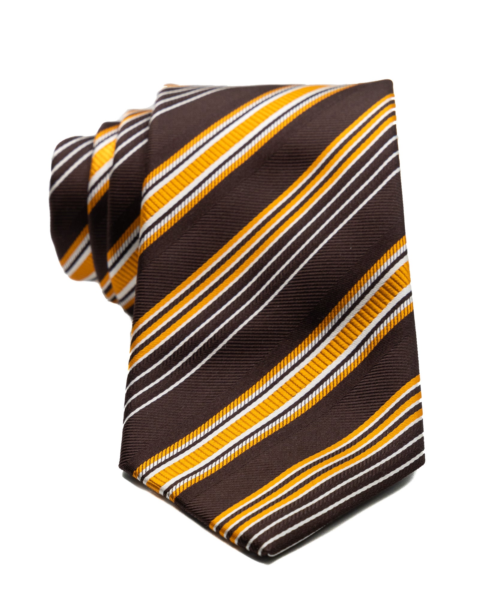 Cravatta - in seta marrone con righe arancio