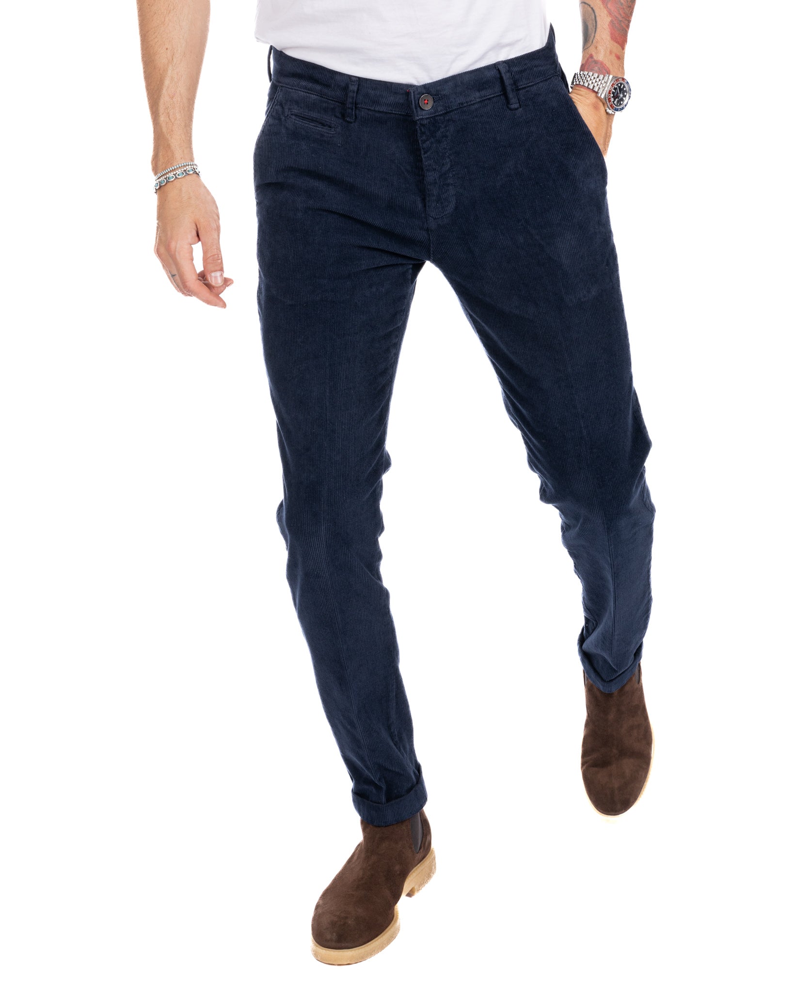 Amir - pantalone in velluto mille righe blu