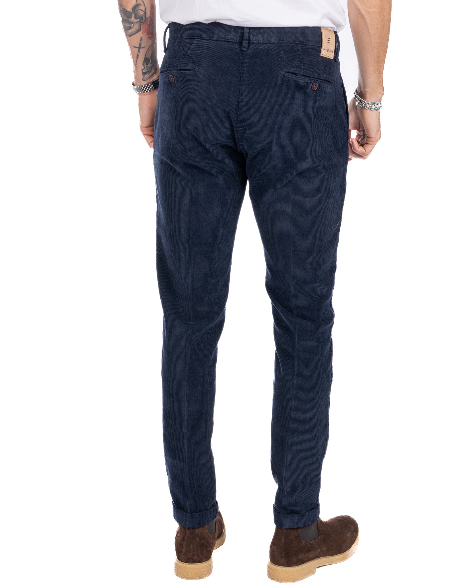 Amir - pantalone in velluto mille righe blu