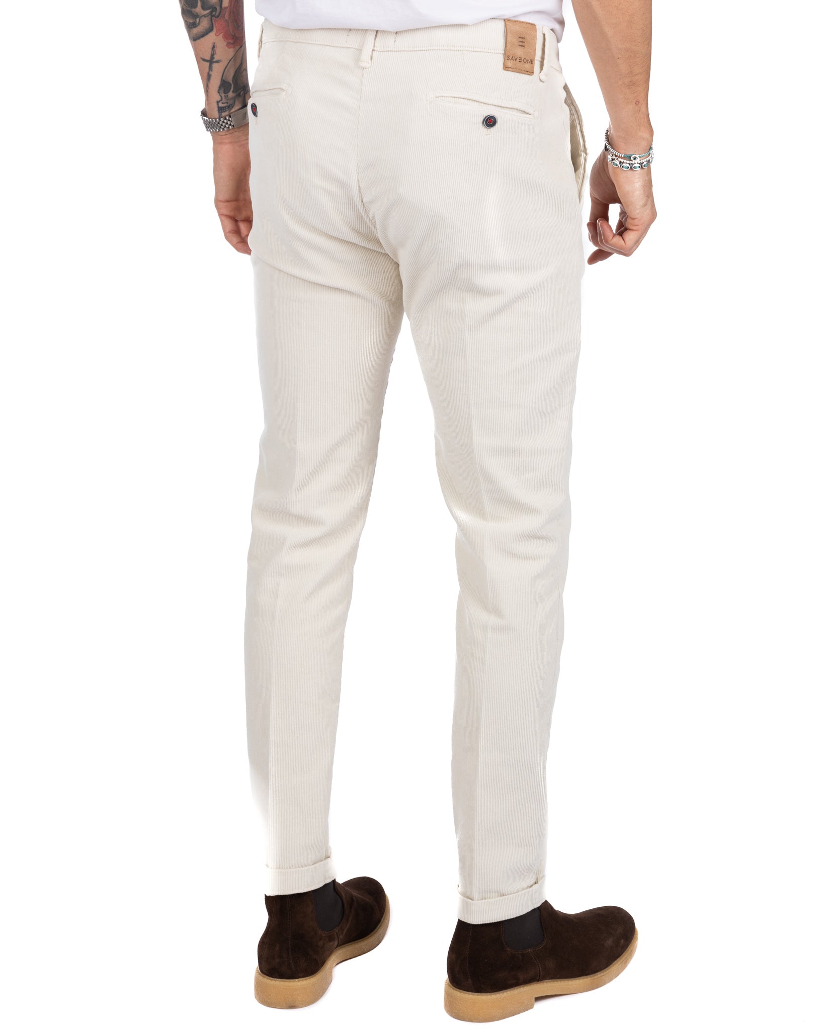 Amir - cream thousand stripe velvet trousers