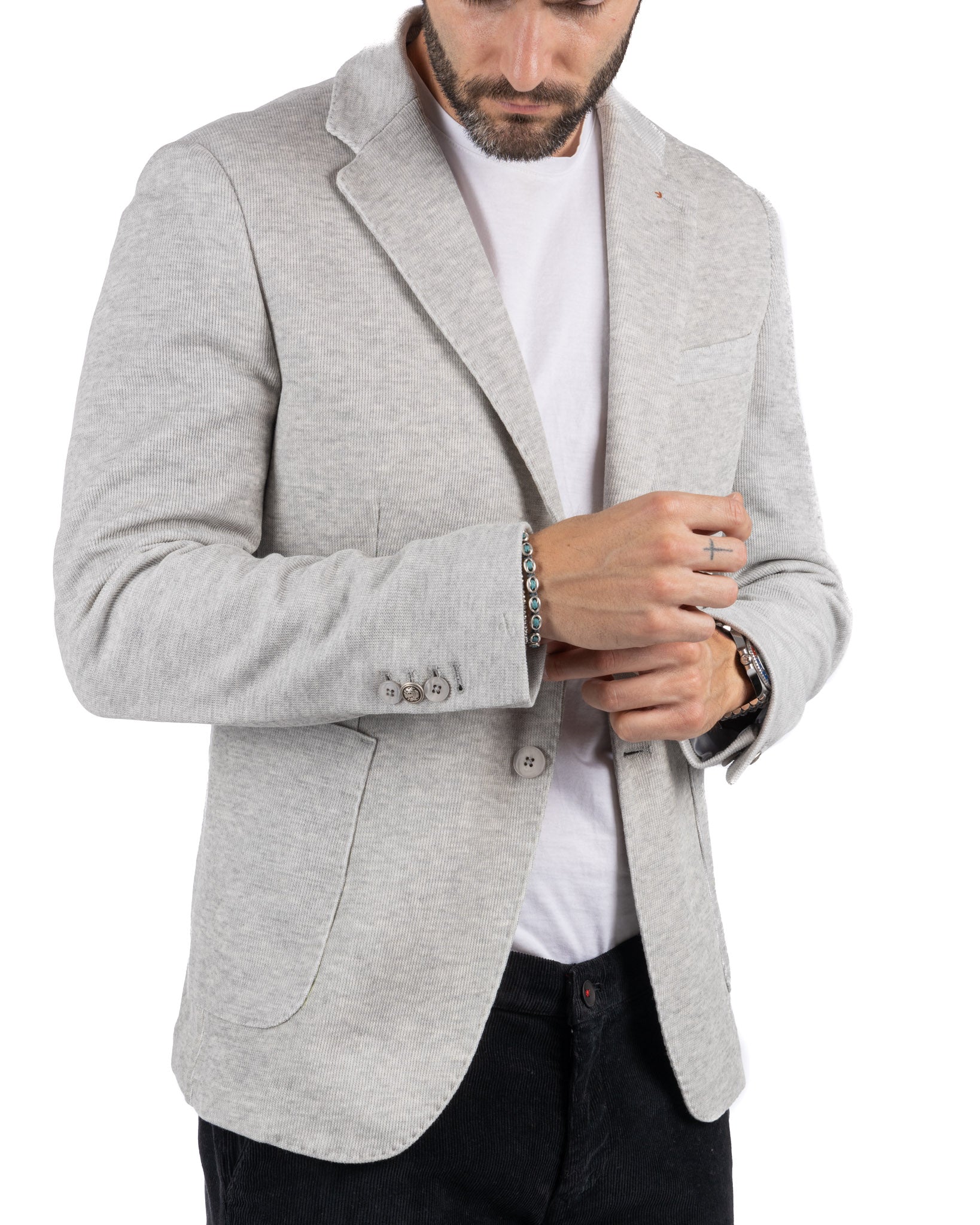 Adolfo - veste en jersey gris à simple boutonnage