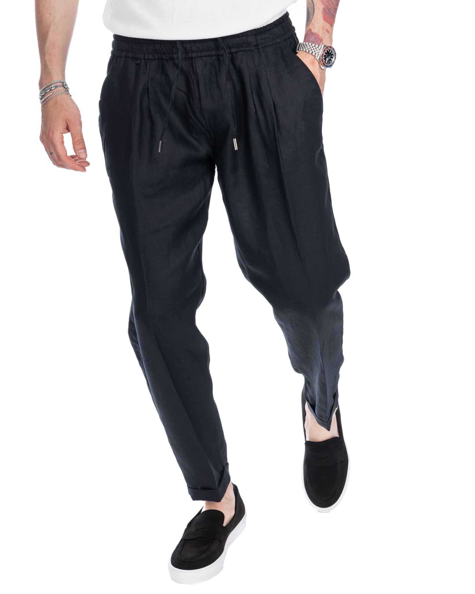 Colin - pantalon en pur lin noir