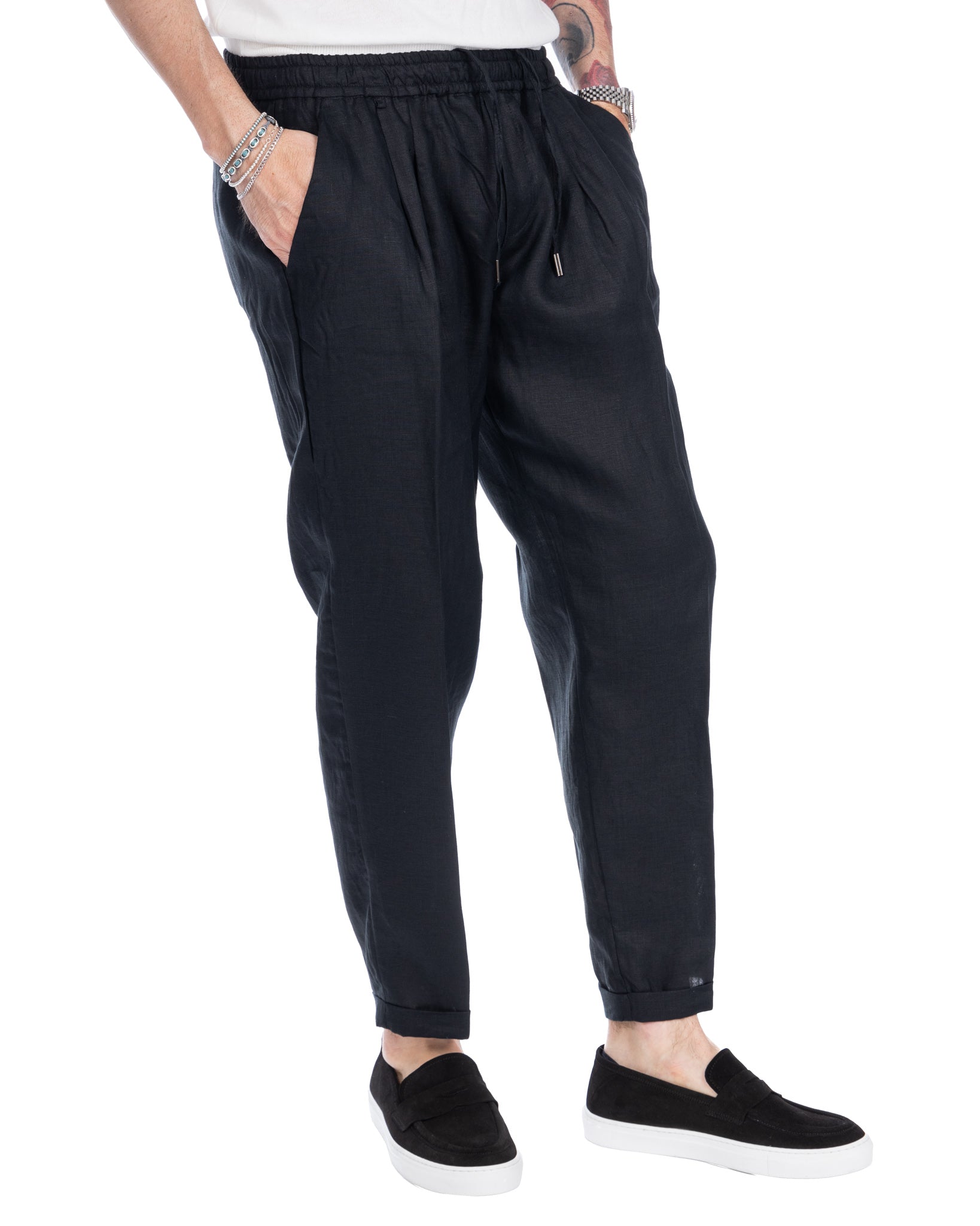 Colin - trousers in pure black linen