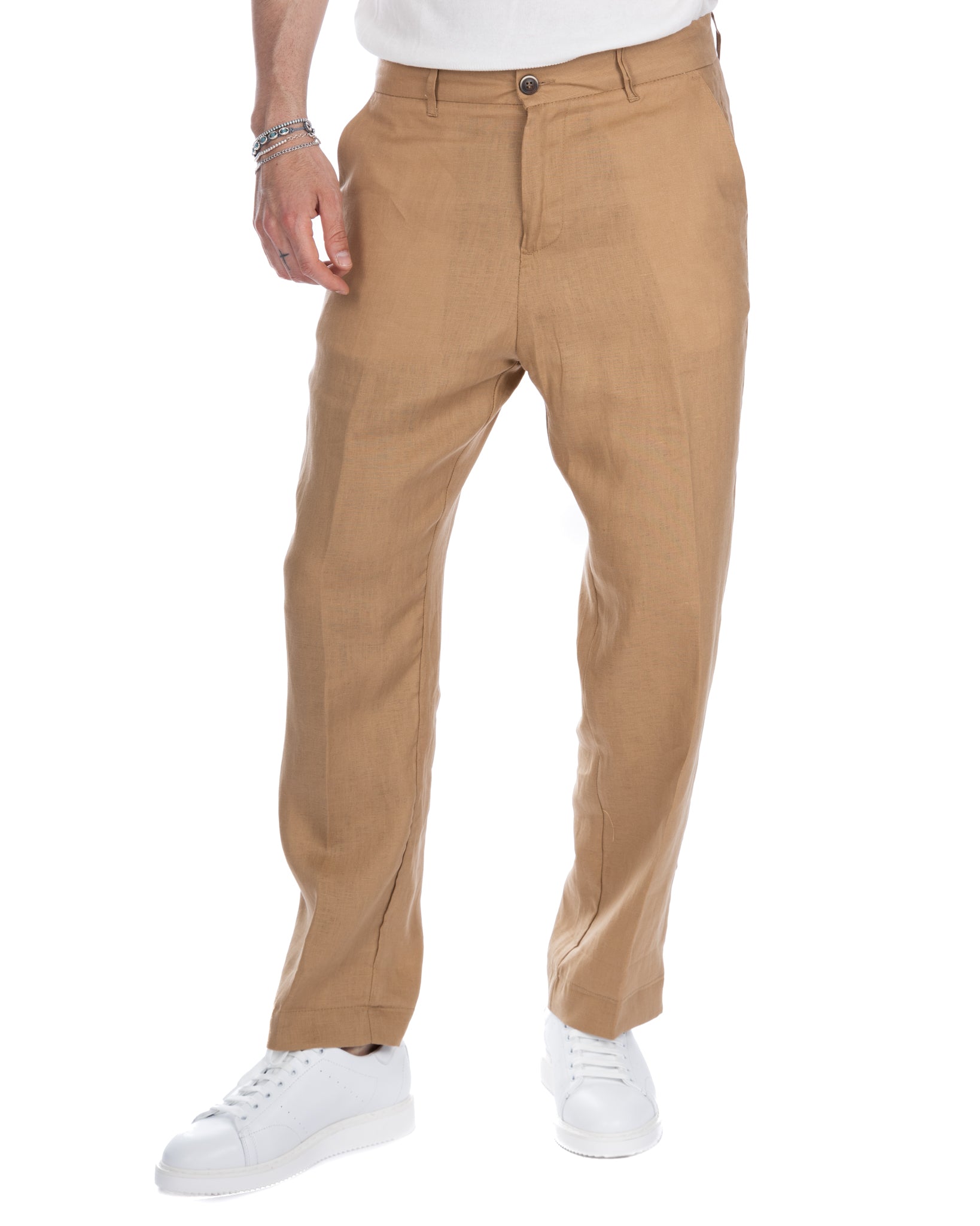 Lucas - camel wide trousers in pure linen