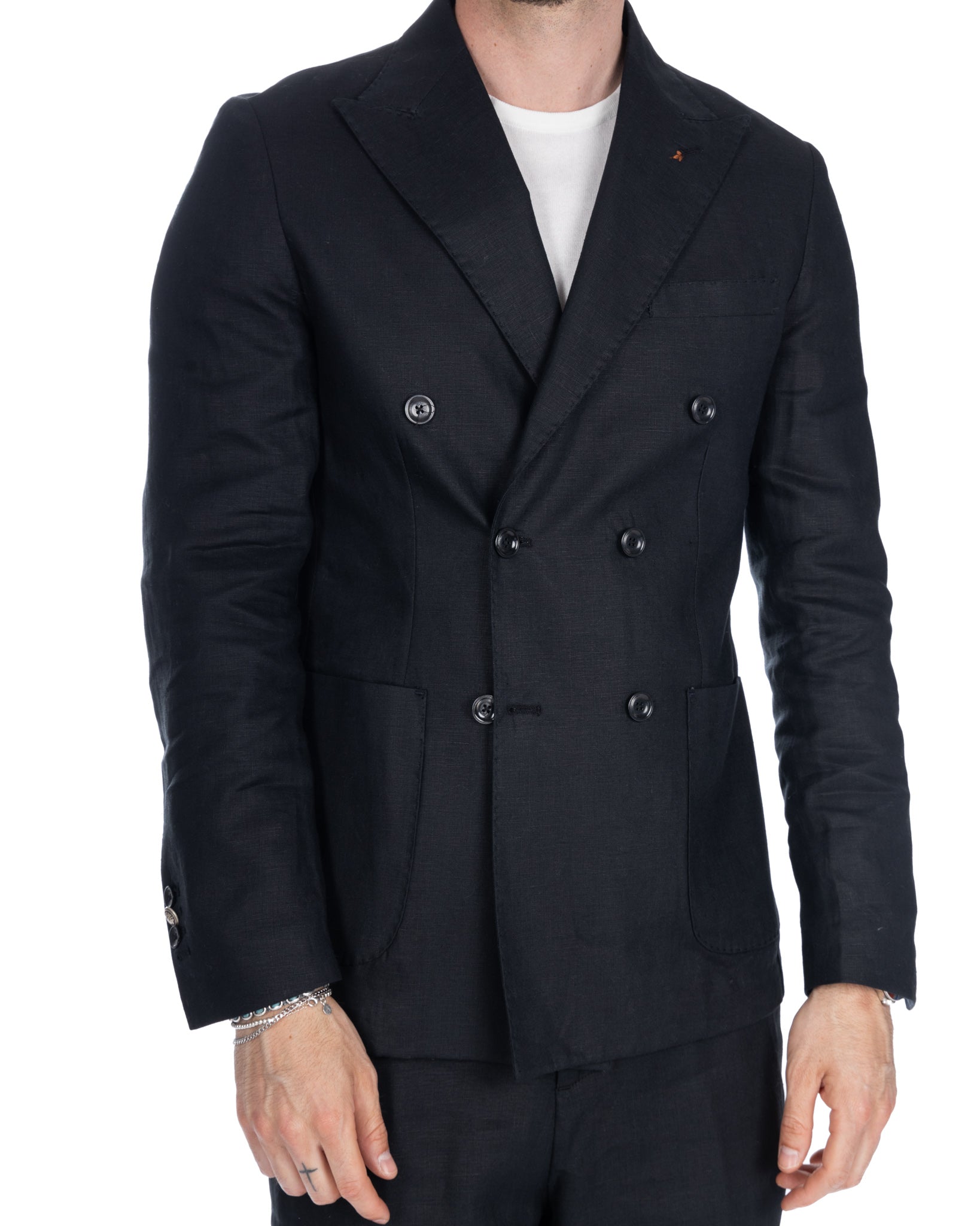 Baunei - pure black linen double-breasted jacket