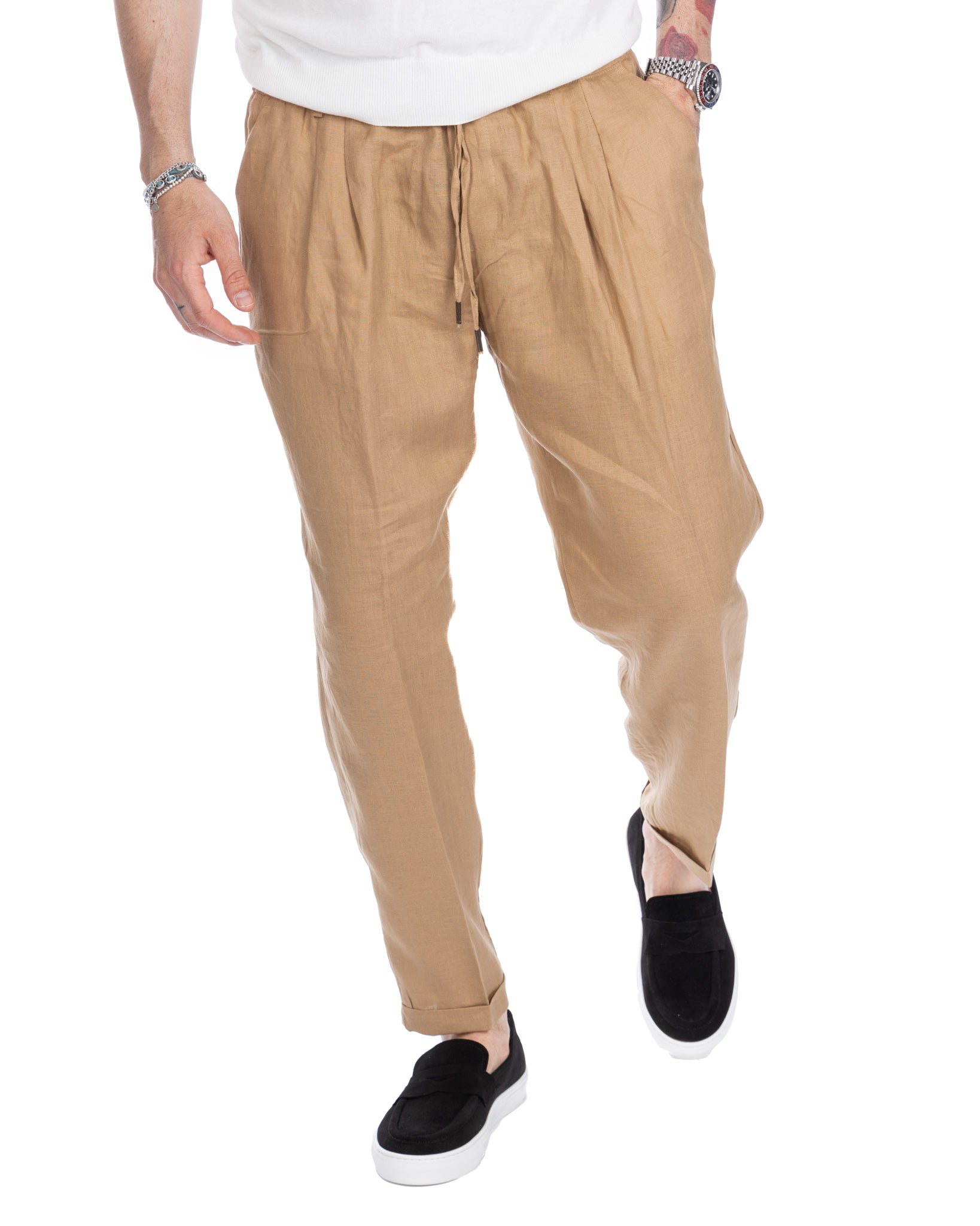 Colin - camel pure linen trousers