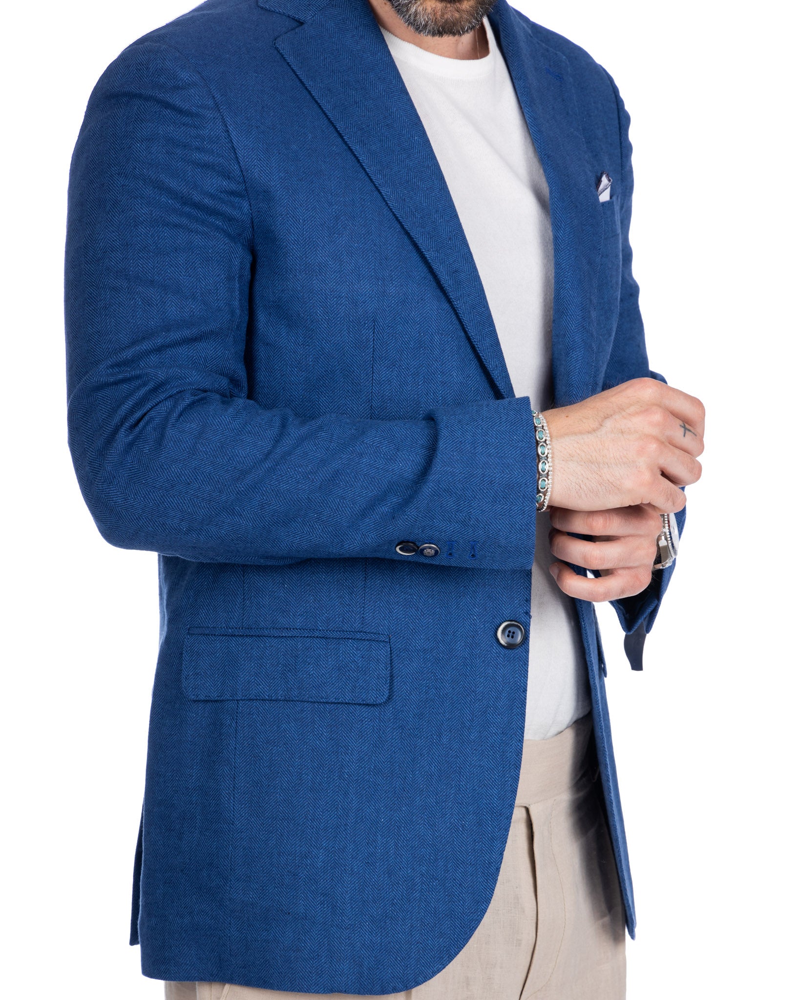Treia - single-breasted blue herringbone jacket