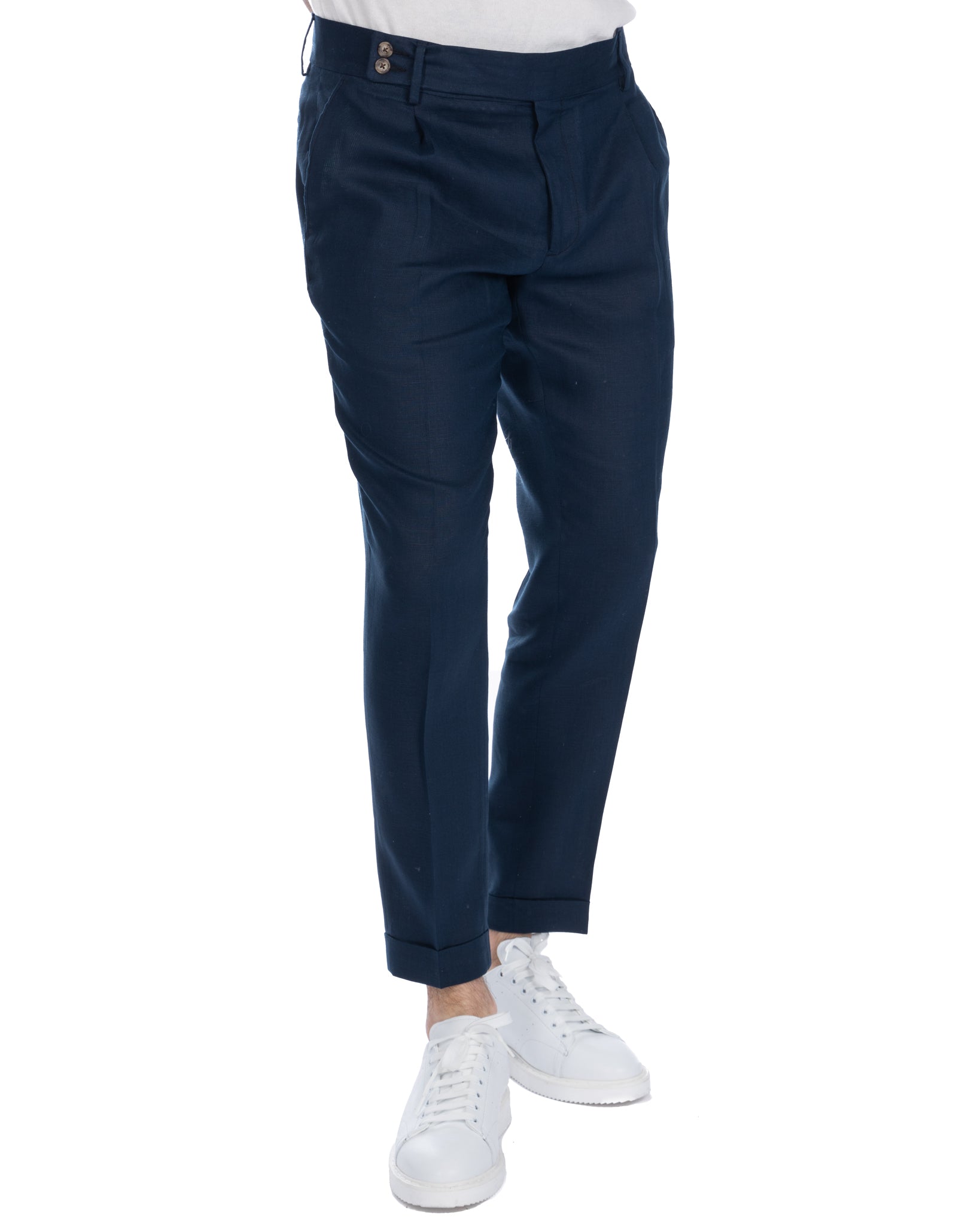 Sorso - blue high-waisted trousers in pure linen