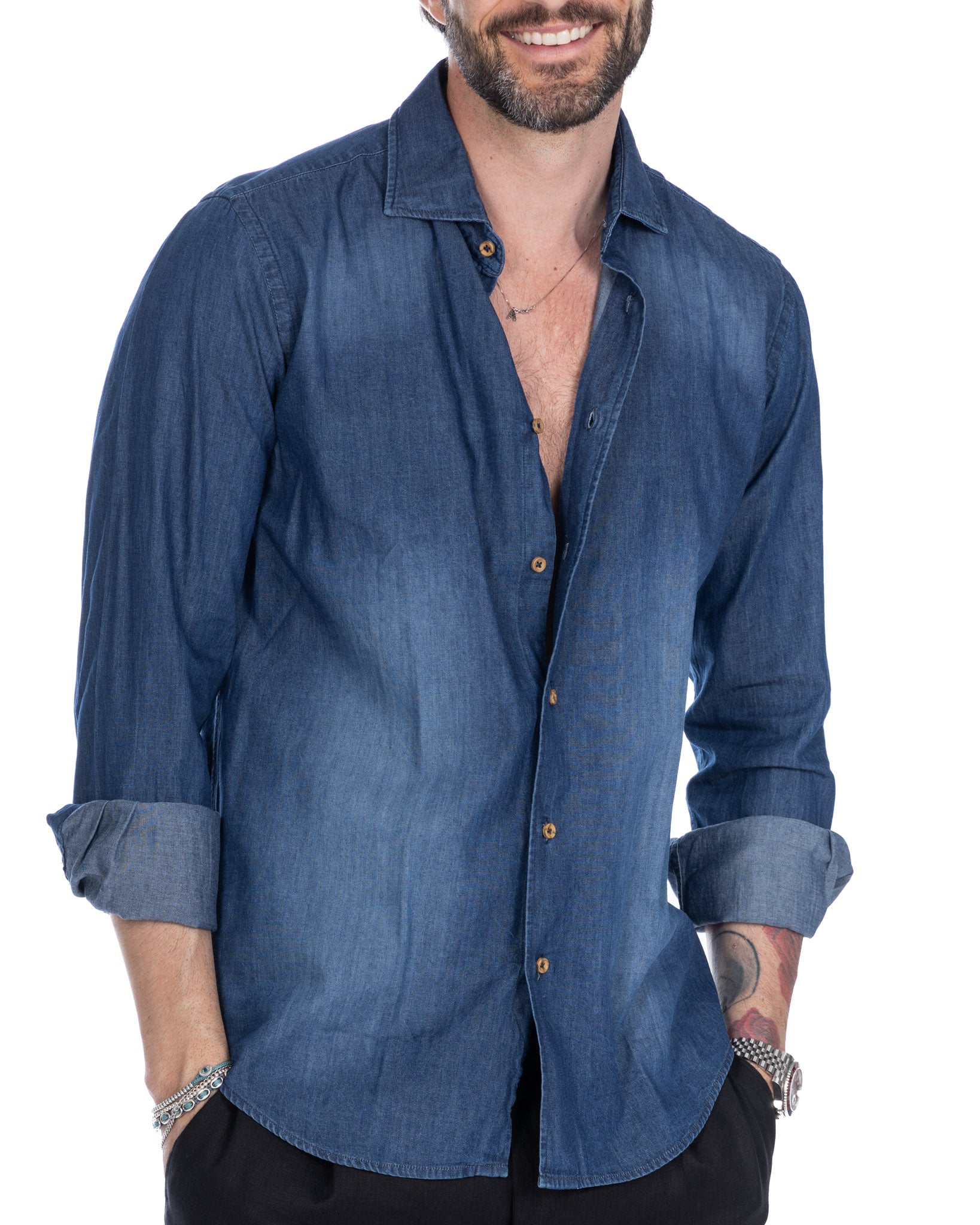 Mark - chemise en jean délavé foncé