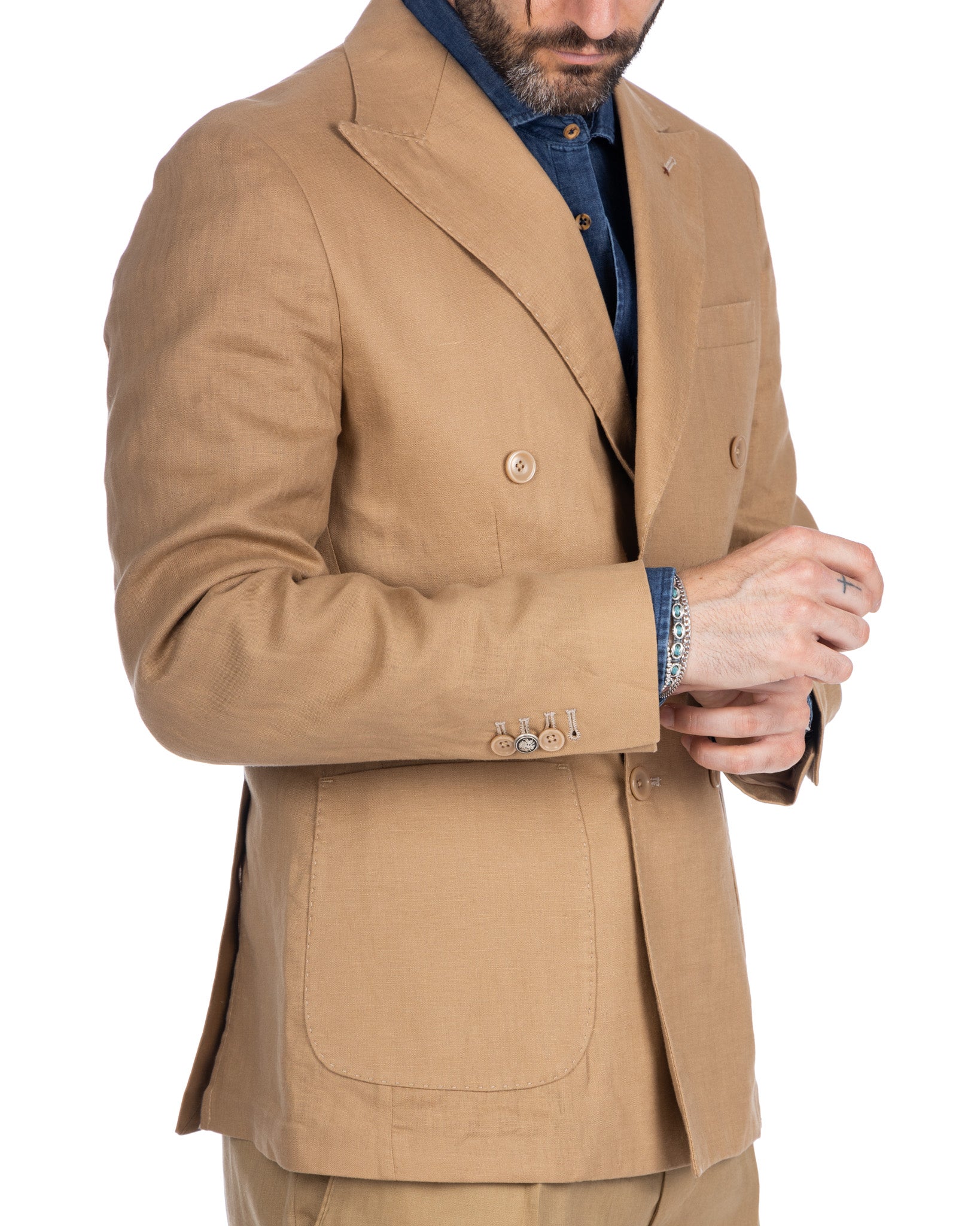 Baunei e Sorso - beige linen double-breasted suit