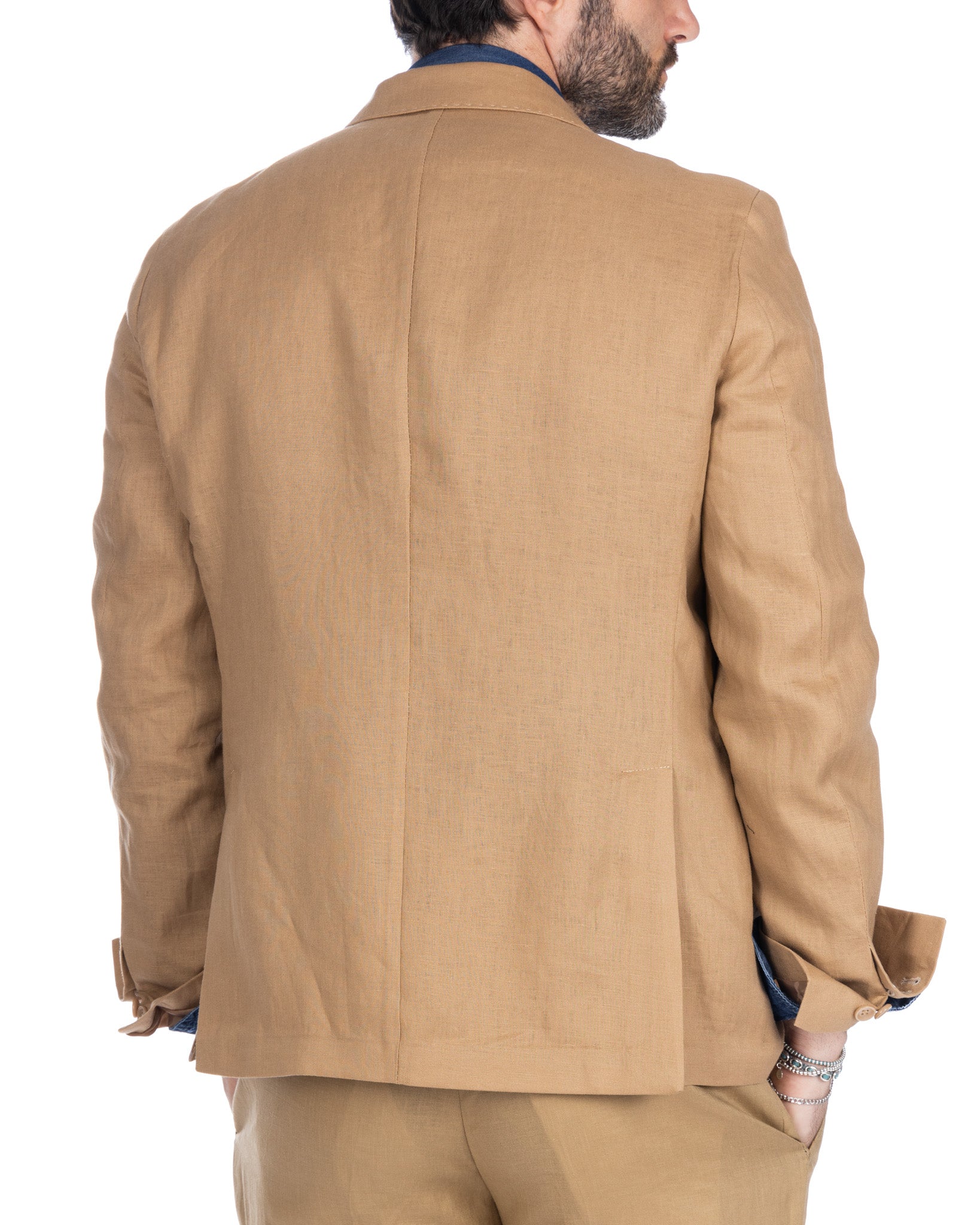 Baunei - camel pure linen double-breasted jacket
