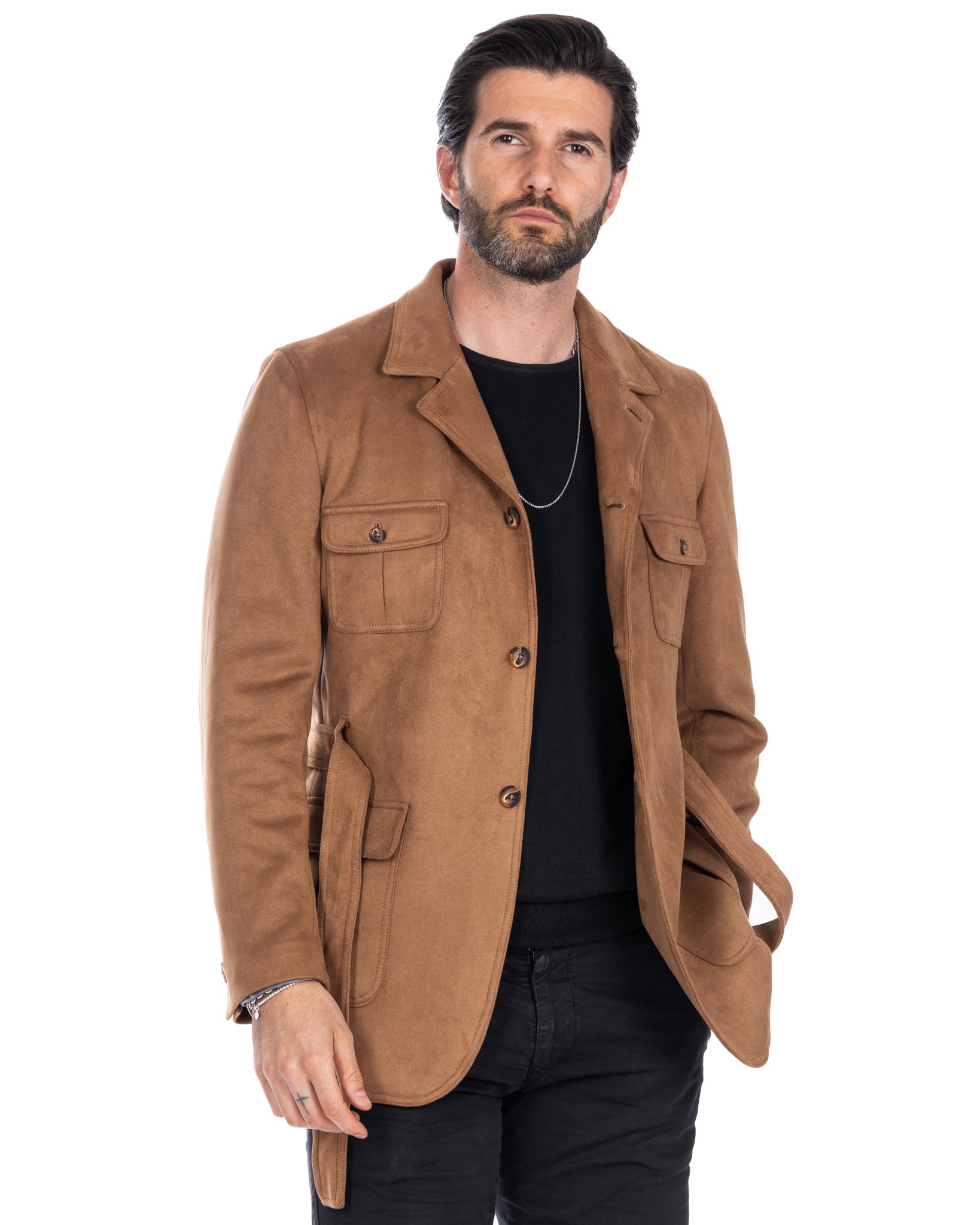 Levante - safari jacket in camel eco-suede