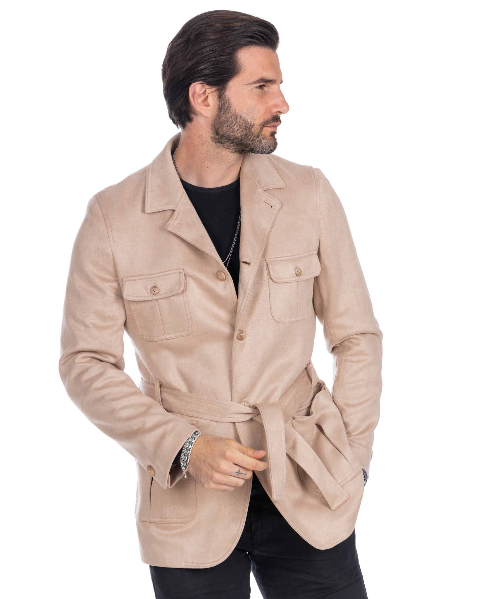 Levante - beige eco-suede safari jacket