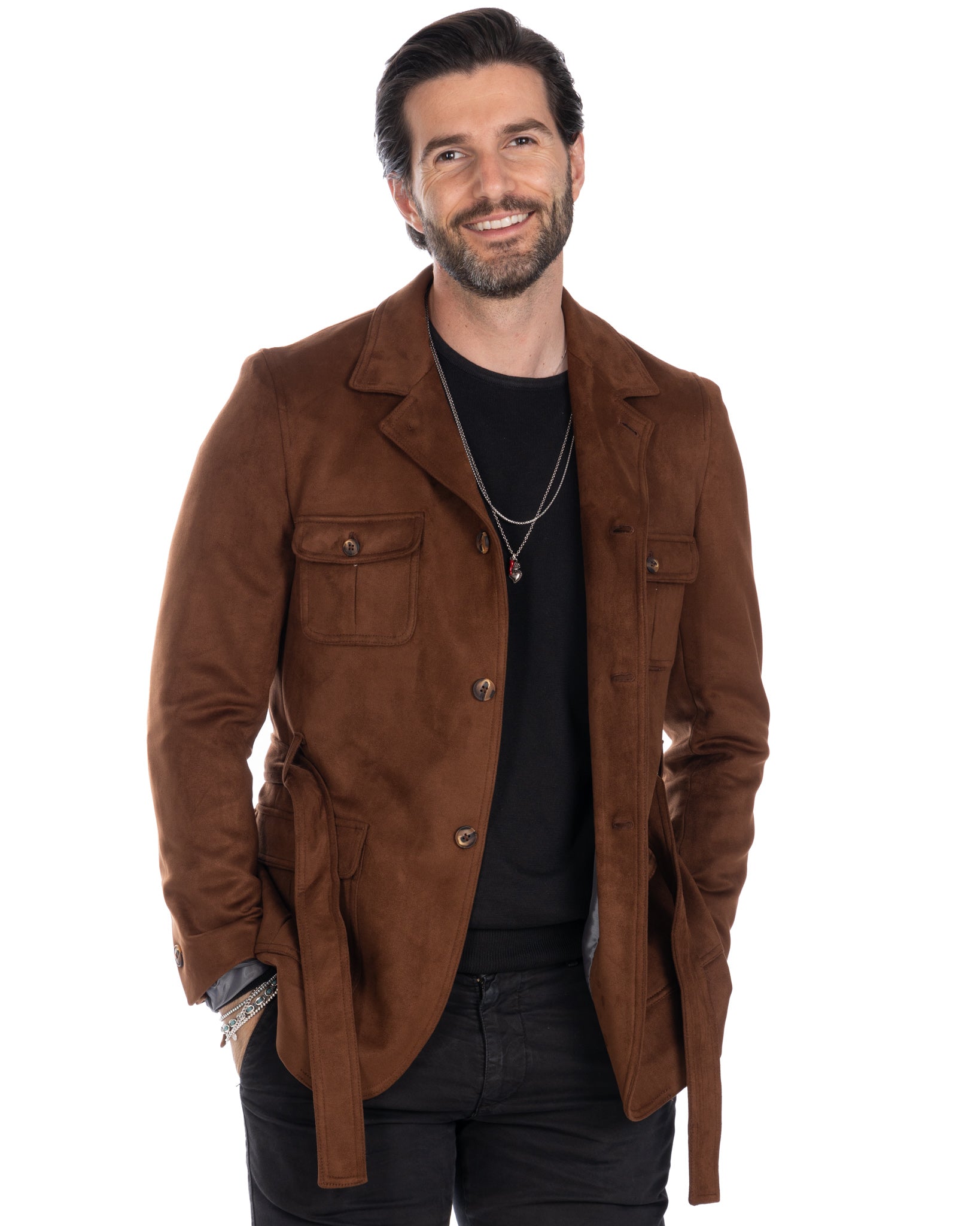 Levante - safari jacket in dark brown suede