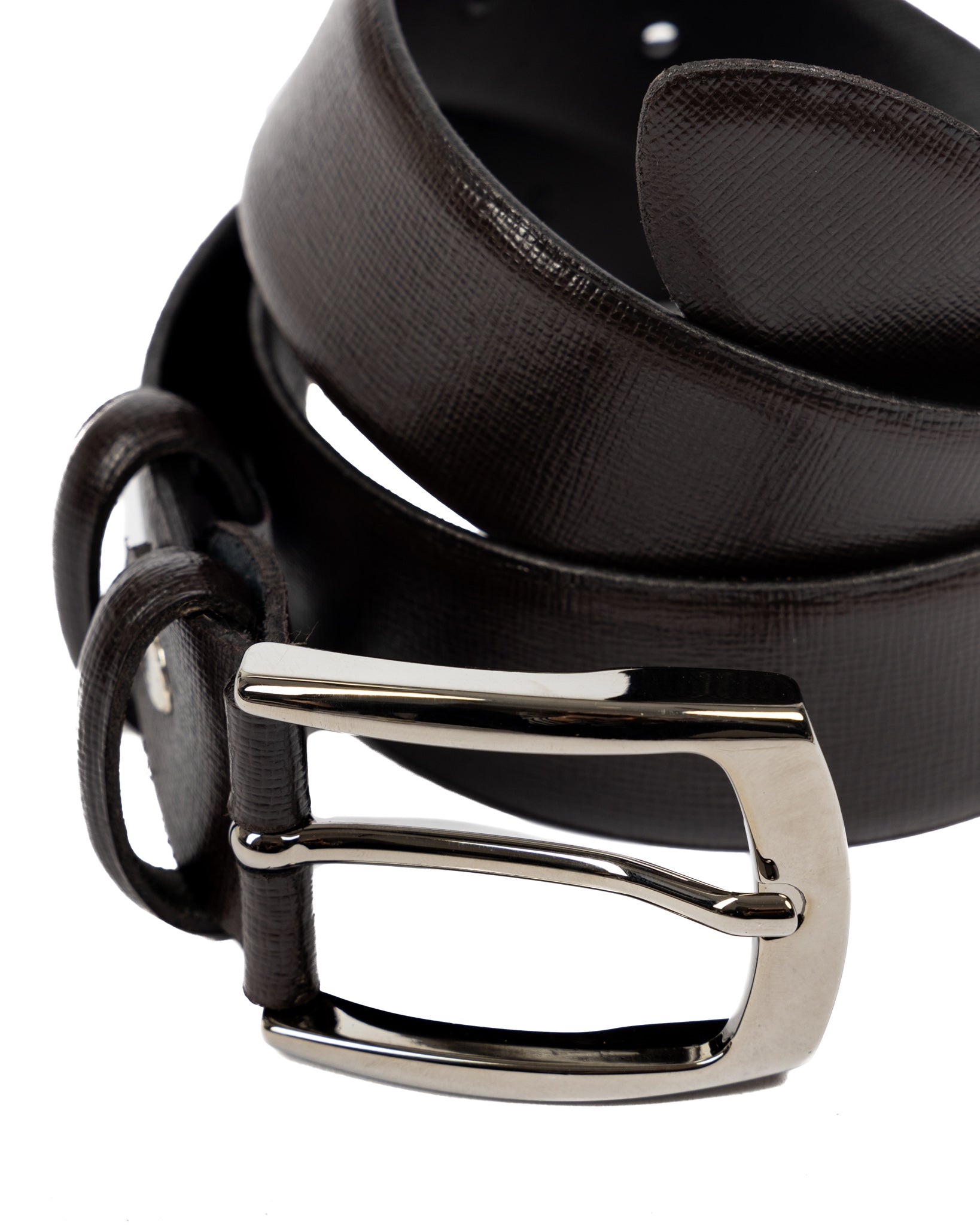 Capalbio - ceinture en cuir saffiano marron foncé