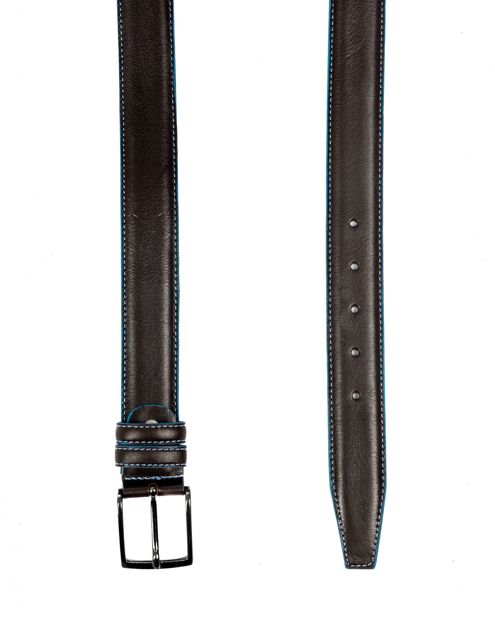 Pienza - ceinture en cuir marron foncé avec surpiqûres contrastées