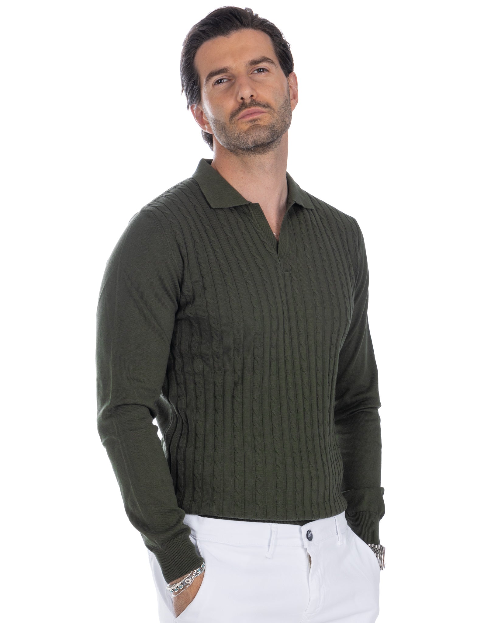 Matteo - khaki sweater with braids
